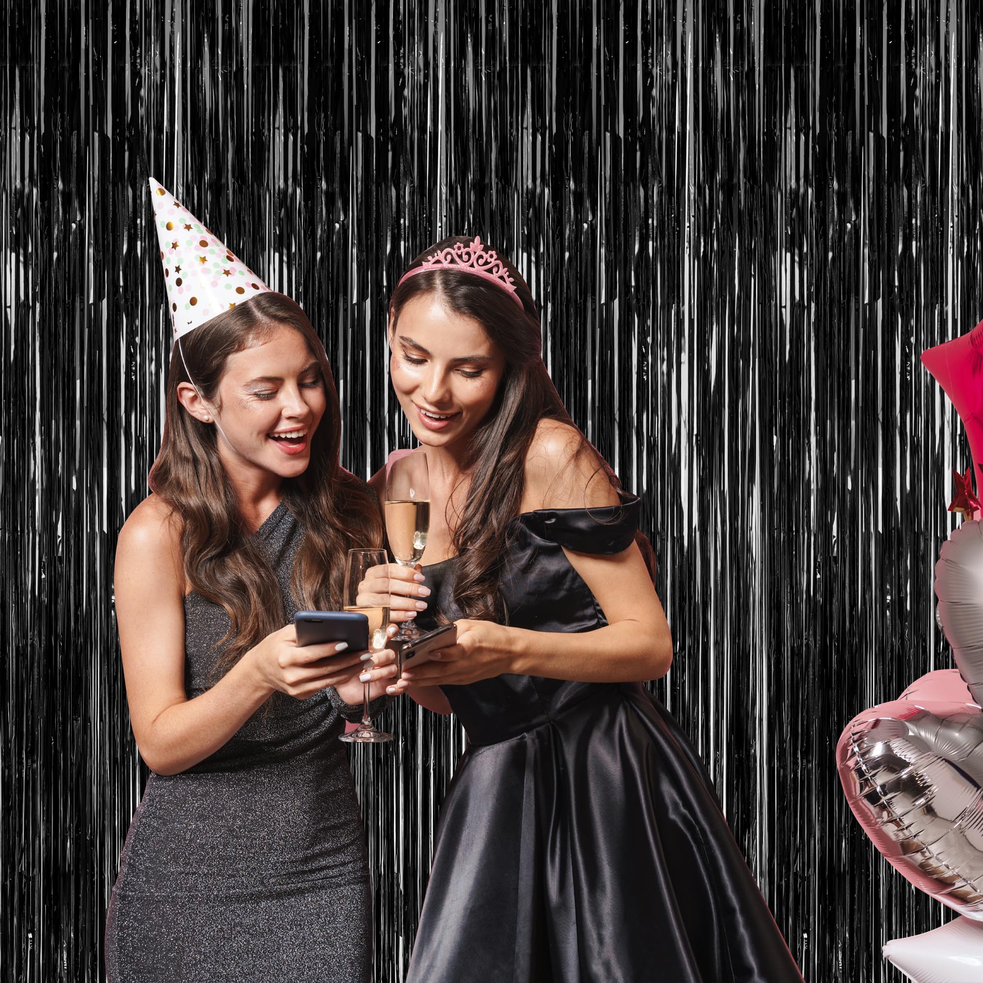 2 Pack Backdrop Curtains, 3.28 Feet X 7.05 Feet Grass Green Fringe Curtains, Metallic Tinsel Backdrop Foil Curtains Streamer, Pa