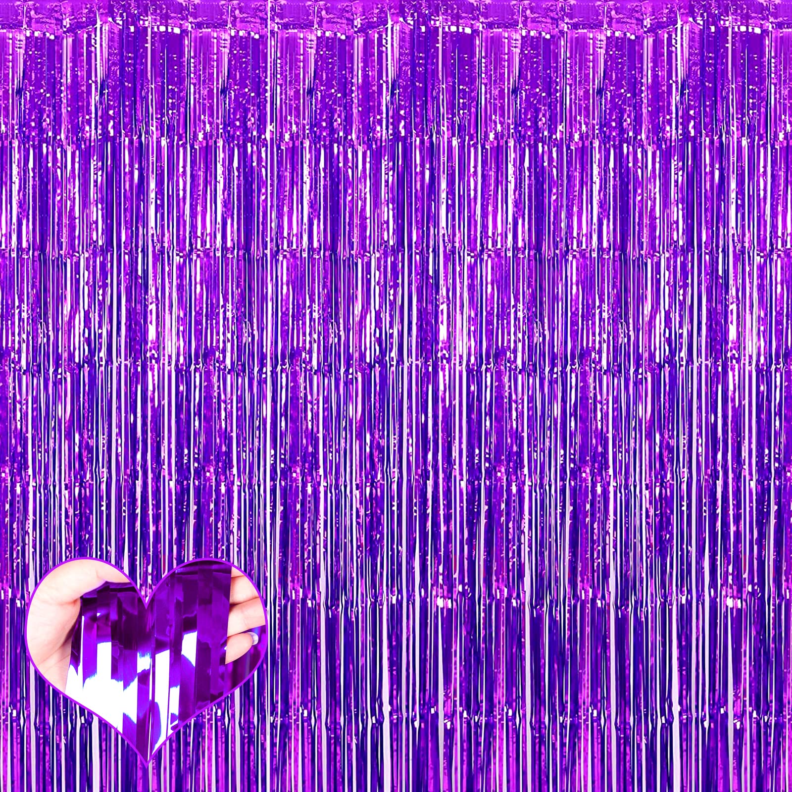 4 Pack Purple Fringe Curtain Backdrop, 3.2Ft X 6.6Ft Metallic Tinsel Foil Fringe Streamers Curtains Background For Photo Booth B