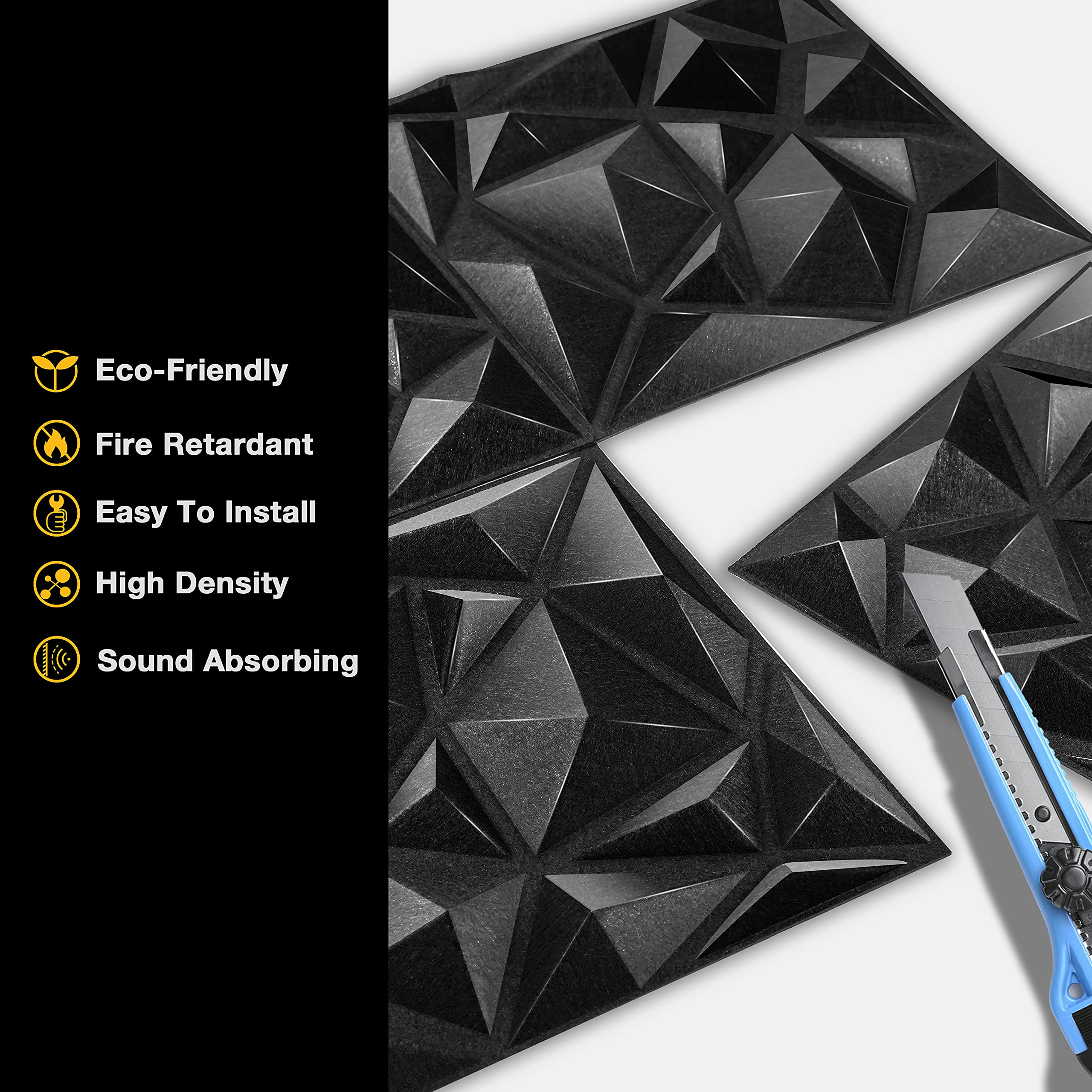 Sonic Acoustics 12 Pack Acoustic Foam Panels, 3D Sound Absorbing Insulation, 0.4 X 12 X 12, White, Ideal for Home &