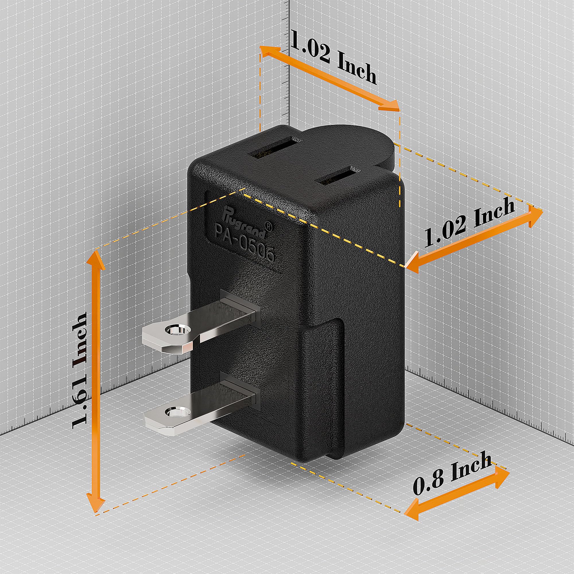 Right Angle Adapter,2 Prong 90 Degree Leftward Angled Ac Adapter, Polarized 2 Prong L Type Adapter, Vertical Right Angled Down A