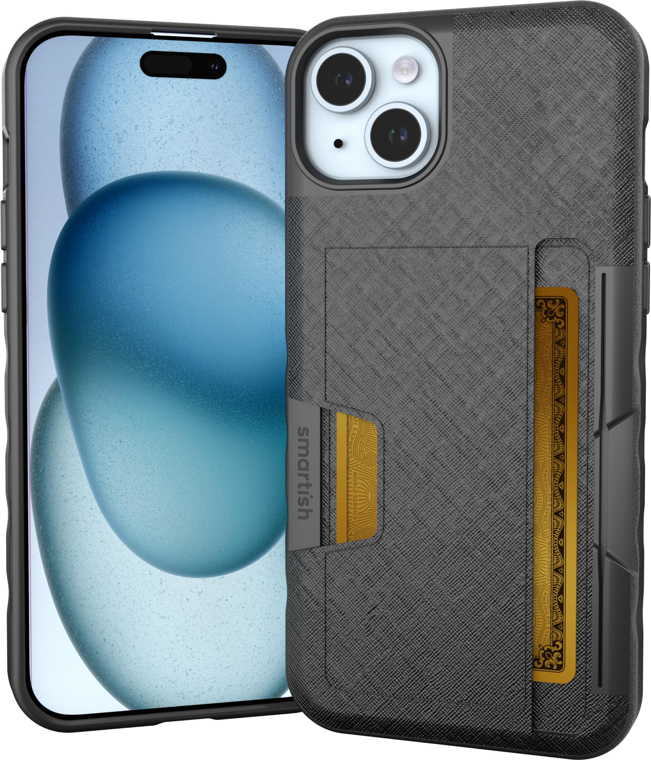 Smartish iPhone 15 Plus Wallet Case - Wallet Slayer Vol. 2 [Slim + Protective] Credit Card Holder w/Kickstand - Drop Tested Hidd