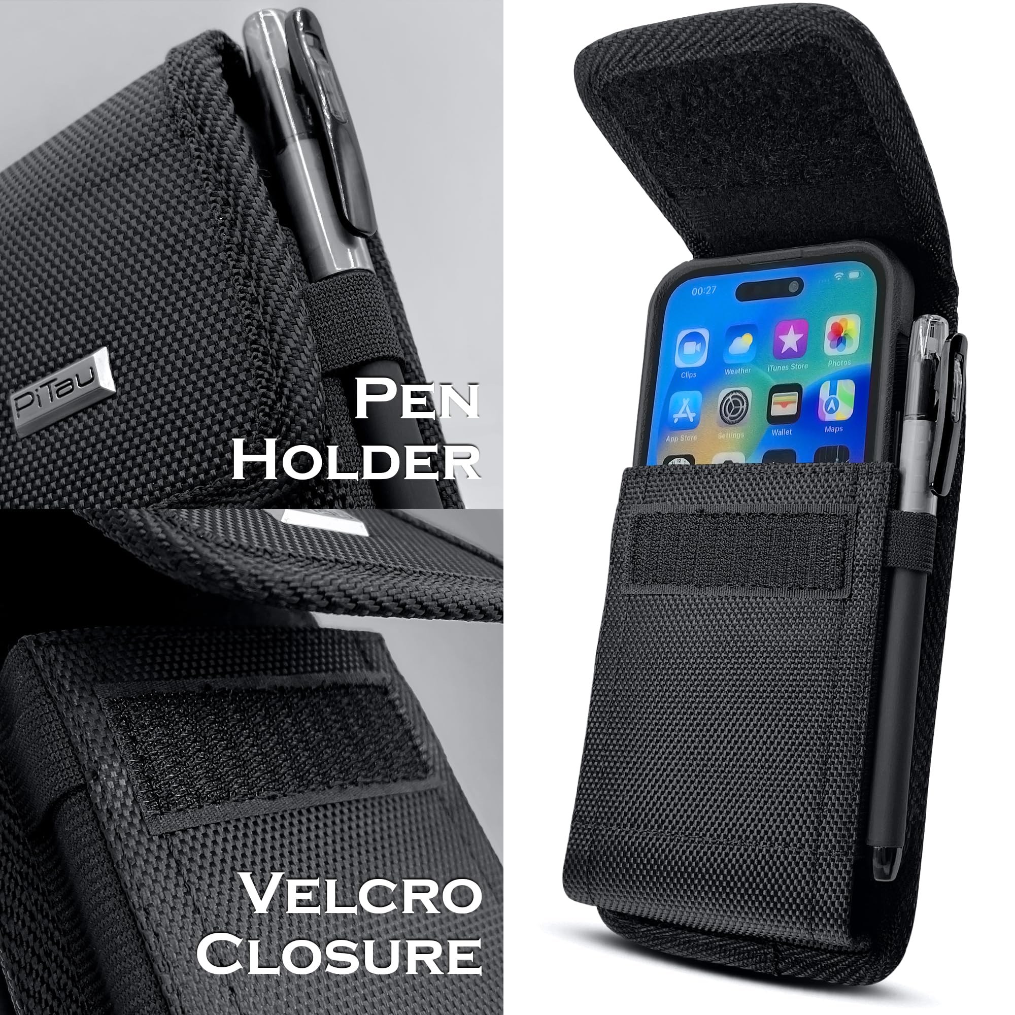 Pitau Holster For Large Iphone Plus, Pro Max 16 15 14 13 12 11 Xs Max Models - Rugged Nylon Cell Phone Belt Holder For Men, Case