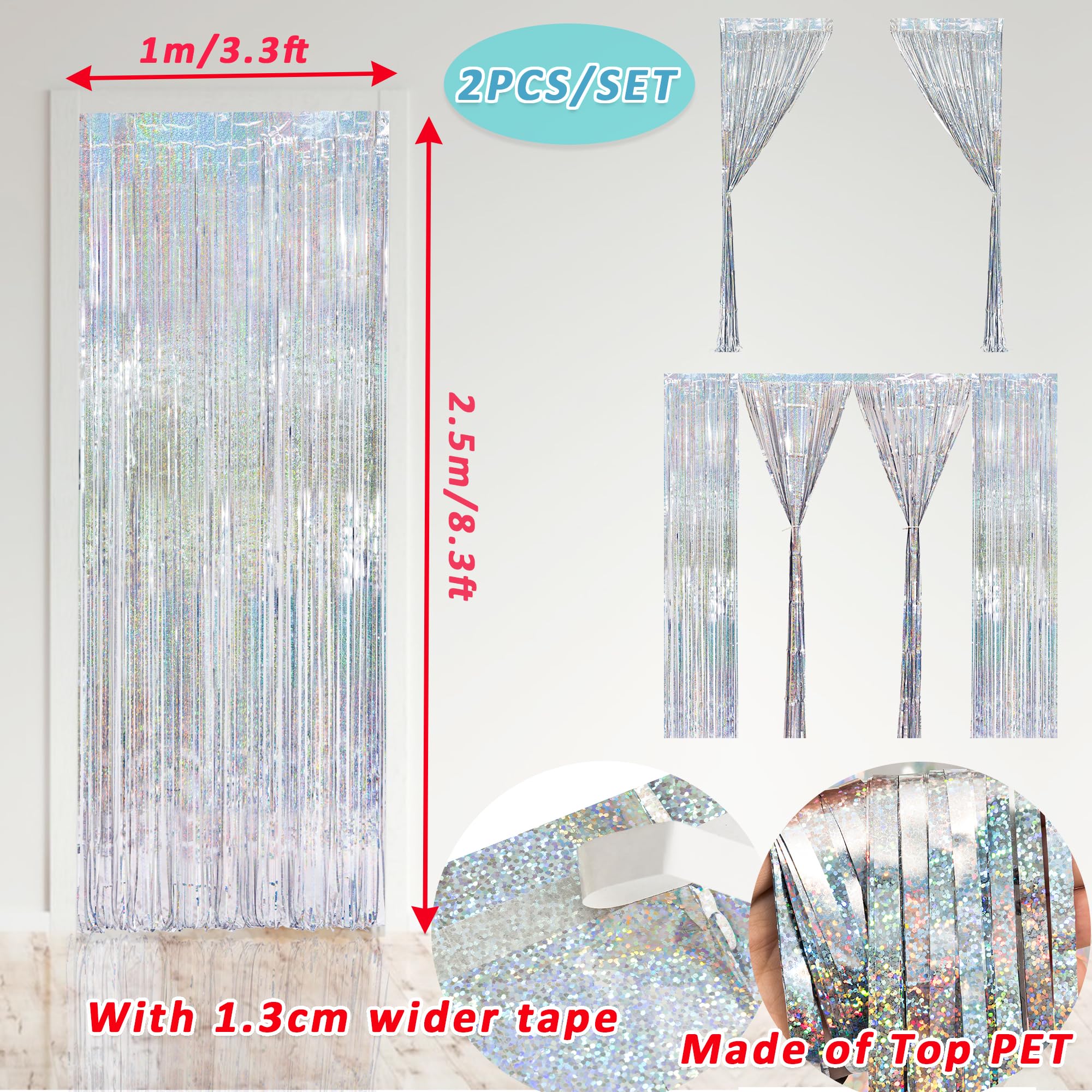 Malanku 2 Pack Silver Tinsel Curtain Backdrop Party Decorations   3.3 X 8.2Ft Foil Fringe Curtain Streamers Backdrop For Birthda