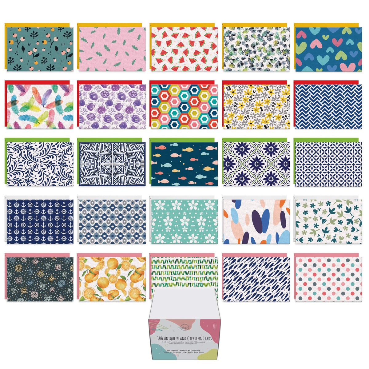 Dessie 100 Unique Blank Cards With Envelopes All Occasion - 4X6 Inch Blank Greeting Cards Wcolored Envelopes  Gold Seals No Repe