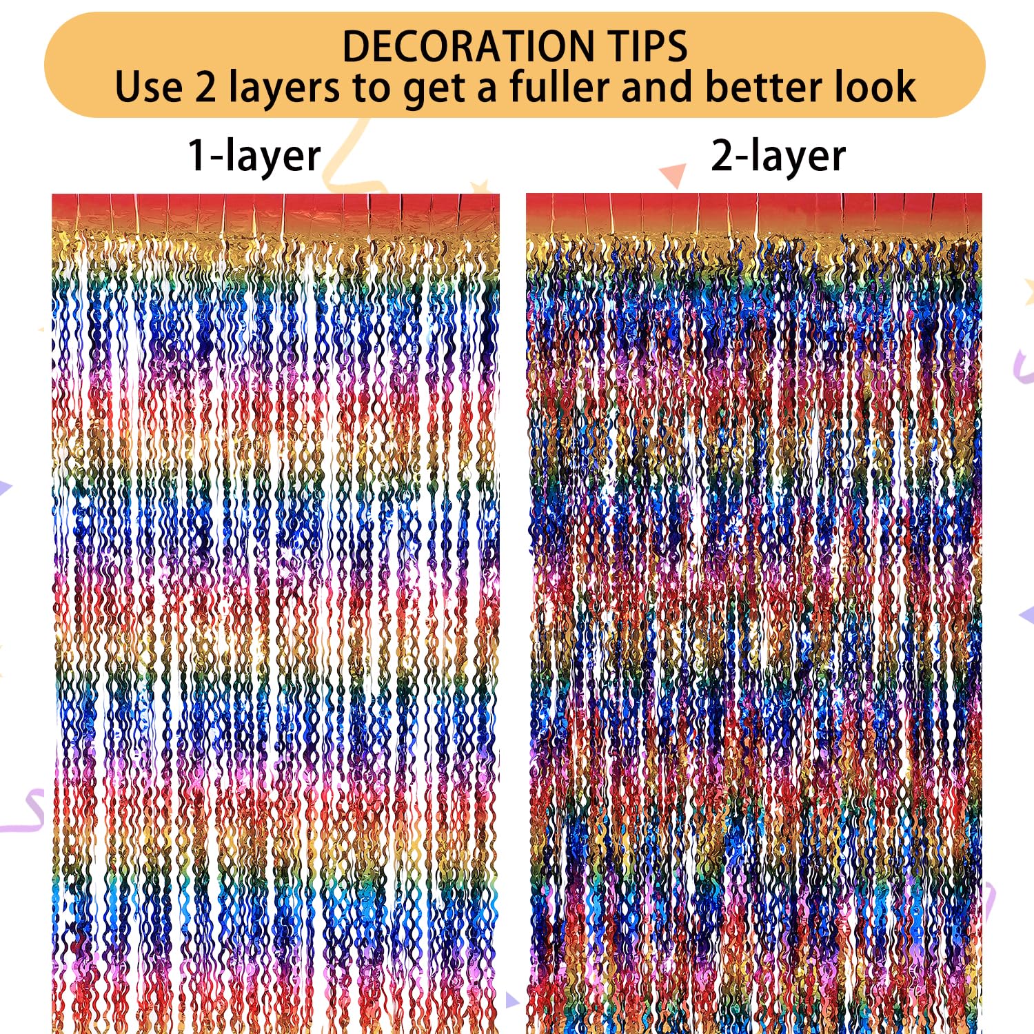 3 Pack Colorful Foil Fringe Curtain Backdrop   6.6 X 3.3 Ft Wavy Rainbow Tinsel Backdrop Curtain Metallic Streamers Iridescent H