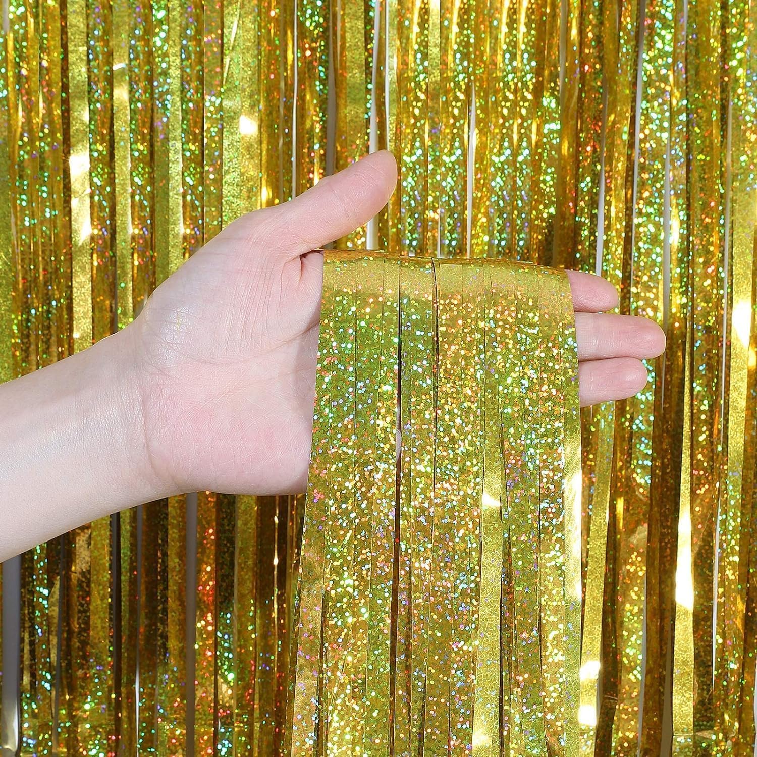 Cylmfc Gold Fringe Curtain   2 Packs 3Ftx8Ft Sparkle Metallic Party Backdrop Curtain Photo Booth Props Birthday Decorations Gold