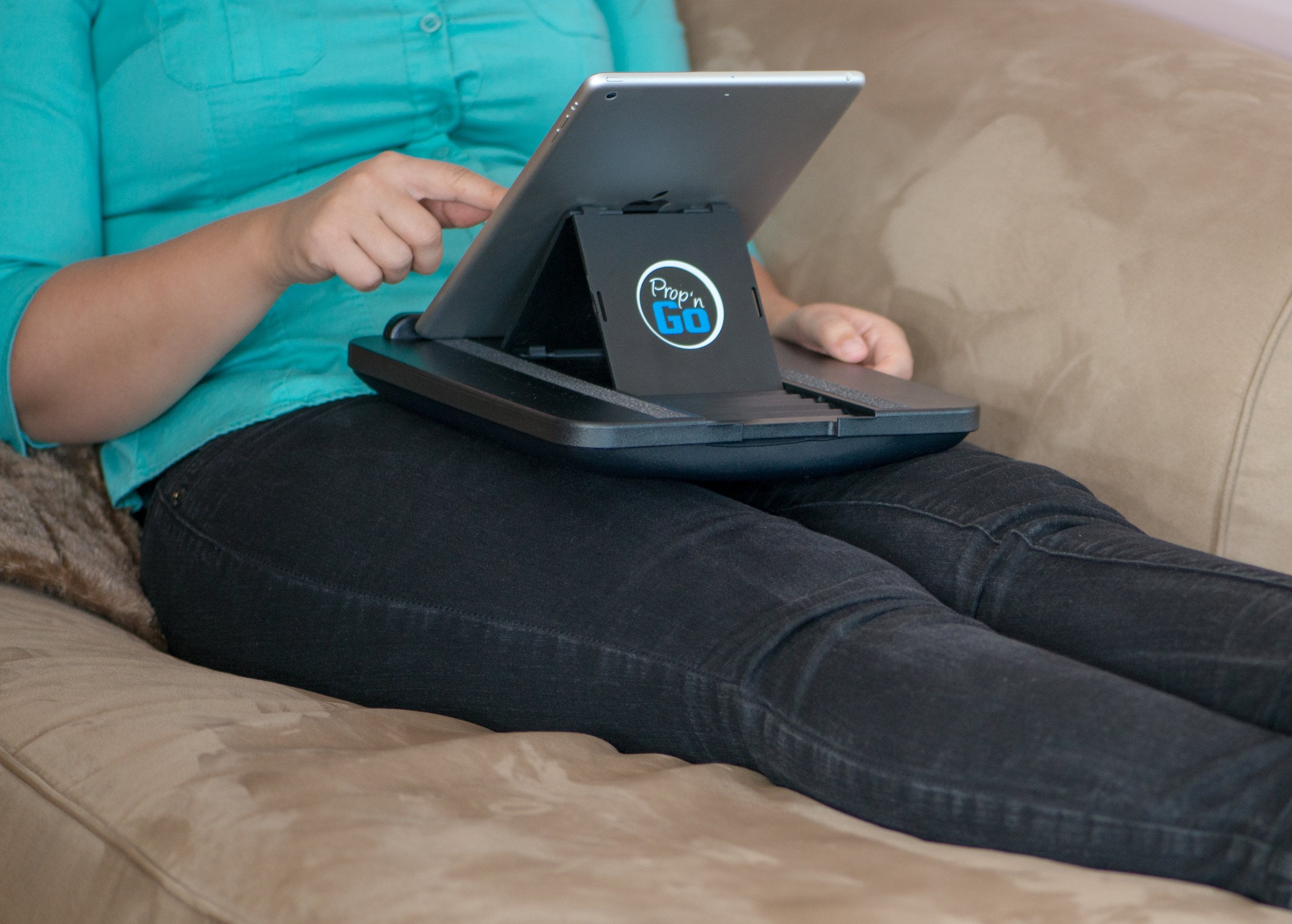 Padded Spaces Prop 'n Go Slim - Portable Device Stand, Black, Memory Foam, 14 Adjustable Angles, Fits Tablets & Laptops up to 10 lb