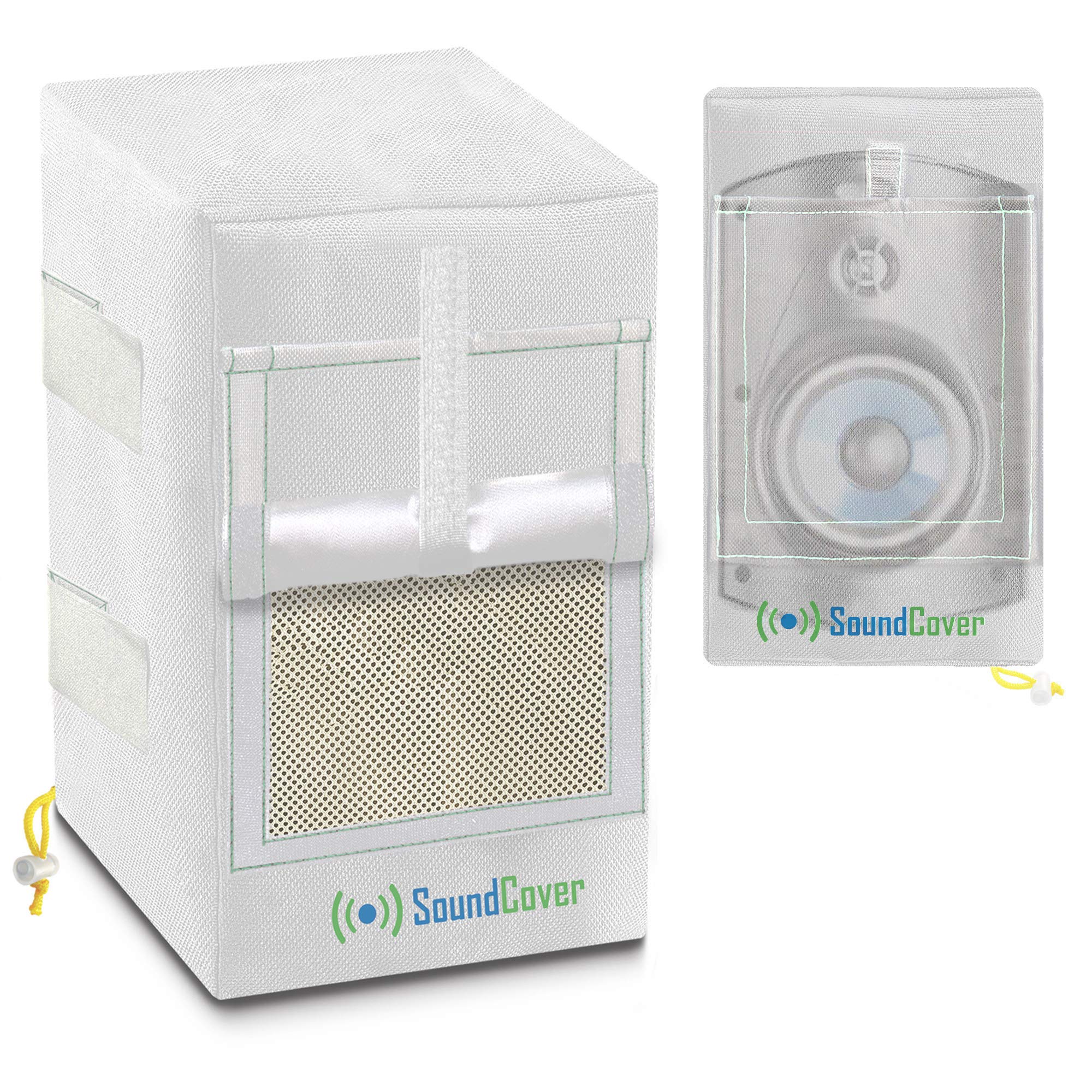 Two White Waterproof 600D Outdoor Speaker Covers for C-Bracket Mounted Speakers - Fits Yamaha NS-AW150, Polk Audio Atrium 5 (Max
