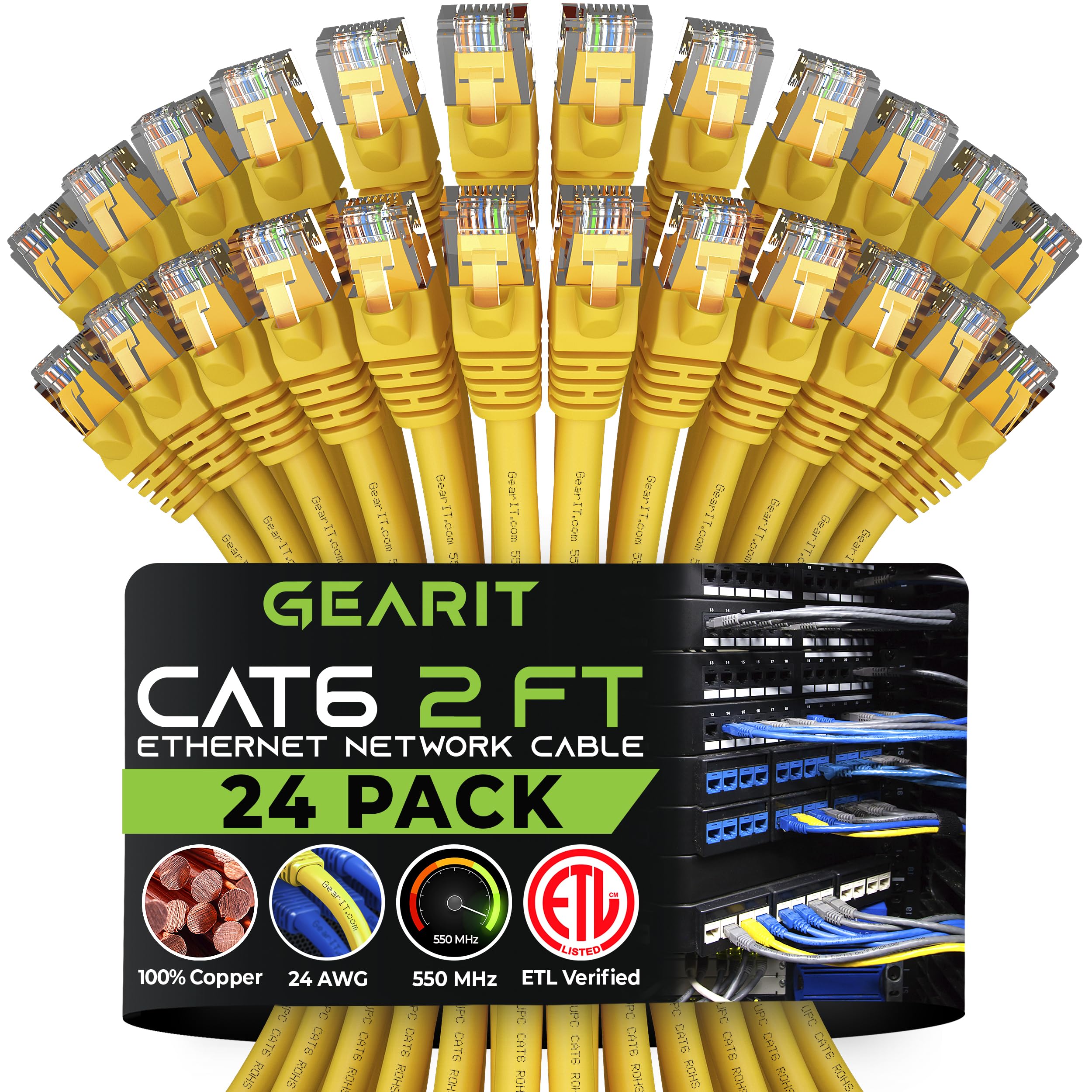Gearit Cat 6 Ethernet Cable 2 Ft (24 Pack)   Cat6 Patch Cable, Cat 6 Patch Cable, Cat6 Cable, Cat 6 Cable, Cat6 Ethernet Cable,