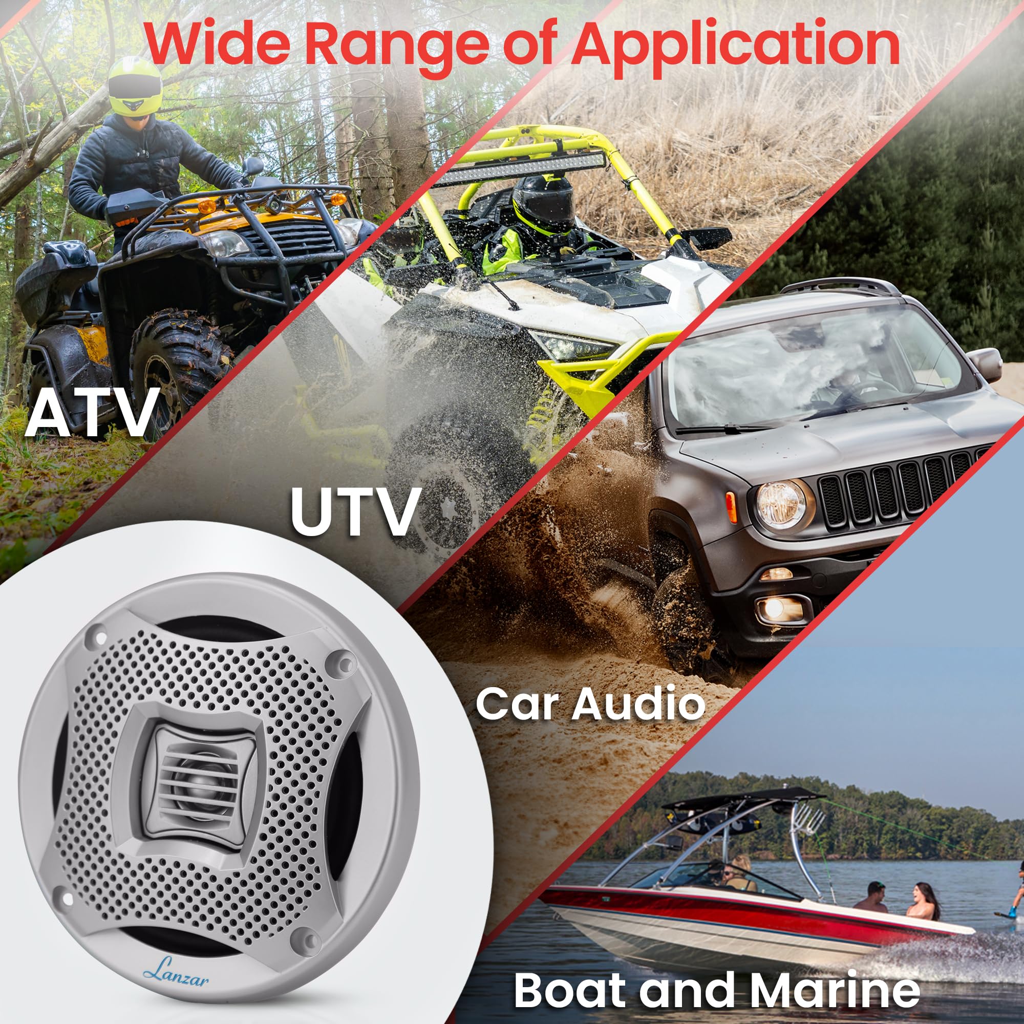 Lanzar 5.25    Marine 2 Way Speakers   Water Resistant Audio Stereo Sound System With 400 Watt Power, Attachable Grills And Resi