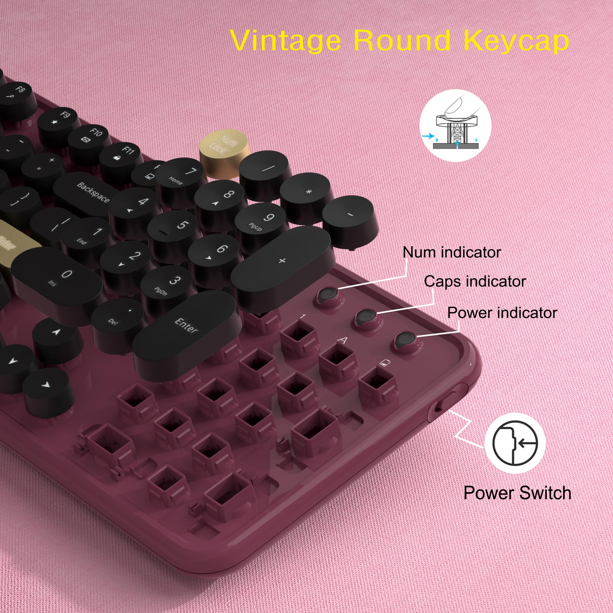 Wireless Keyboard And Mouse Combos, Retro Keyboard And Mouse Wireless Full Size, 2.4Ghz Connection And Optical Mouse For Windows