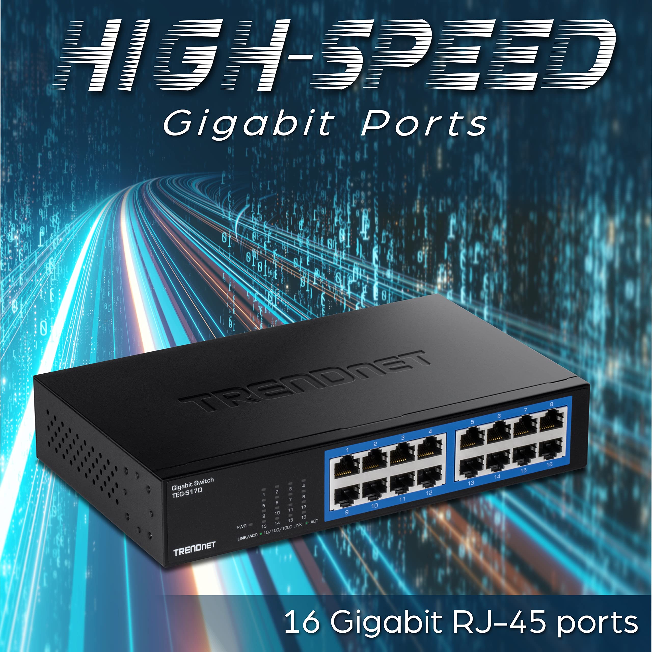 Trendnet 16-Port Gigabit Desktop Switch, Teg-S17D, 16 X Gigabit Rj-45 Ports, 32Gbps Switching Capacity, Fanless Design, Metal En