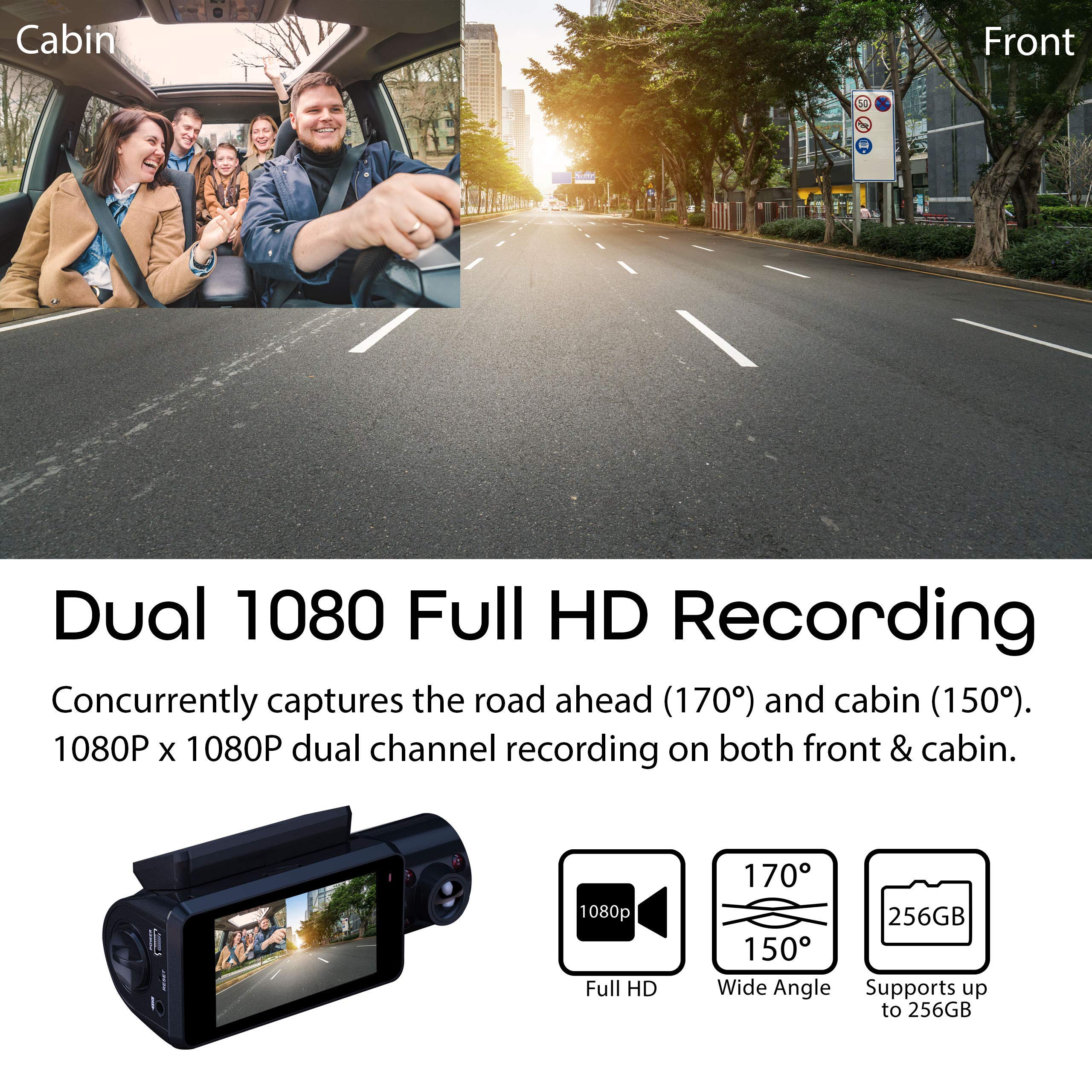 Rexing V3 Dual Camera Front And Inside Cabin Full Hd 1080P With Wifi And Built In Gps