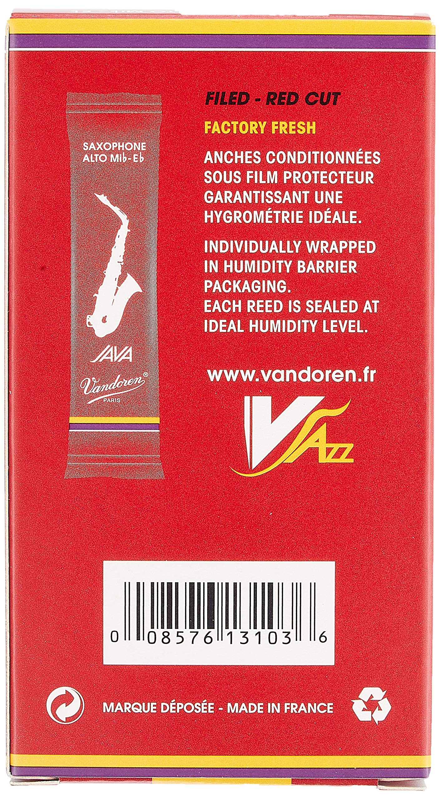 Vandoren Sr2625R Alto Sax Java Red Reeds Strength 2.5; Box Of 10