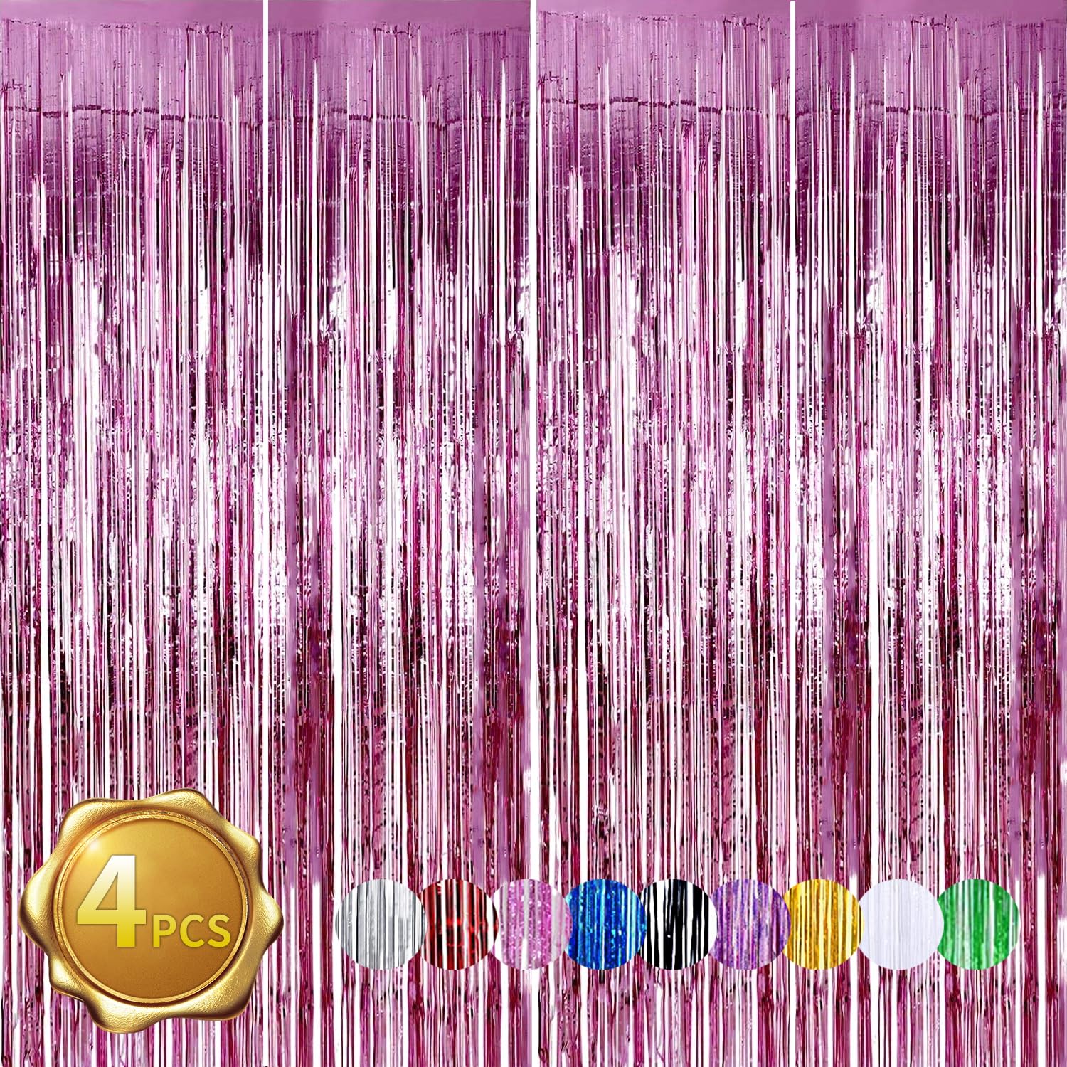 Beishida 4 Pcs Pink Door Streamers Tinsel Curtain Party Streamers Backdrop Fringe Foil Wall Background For Birthday Christmas We