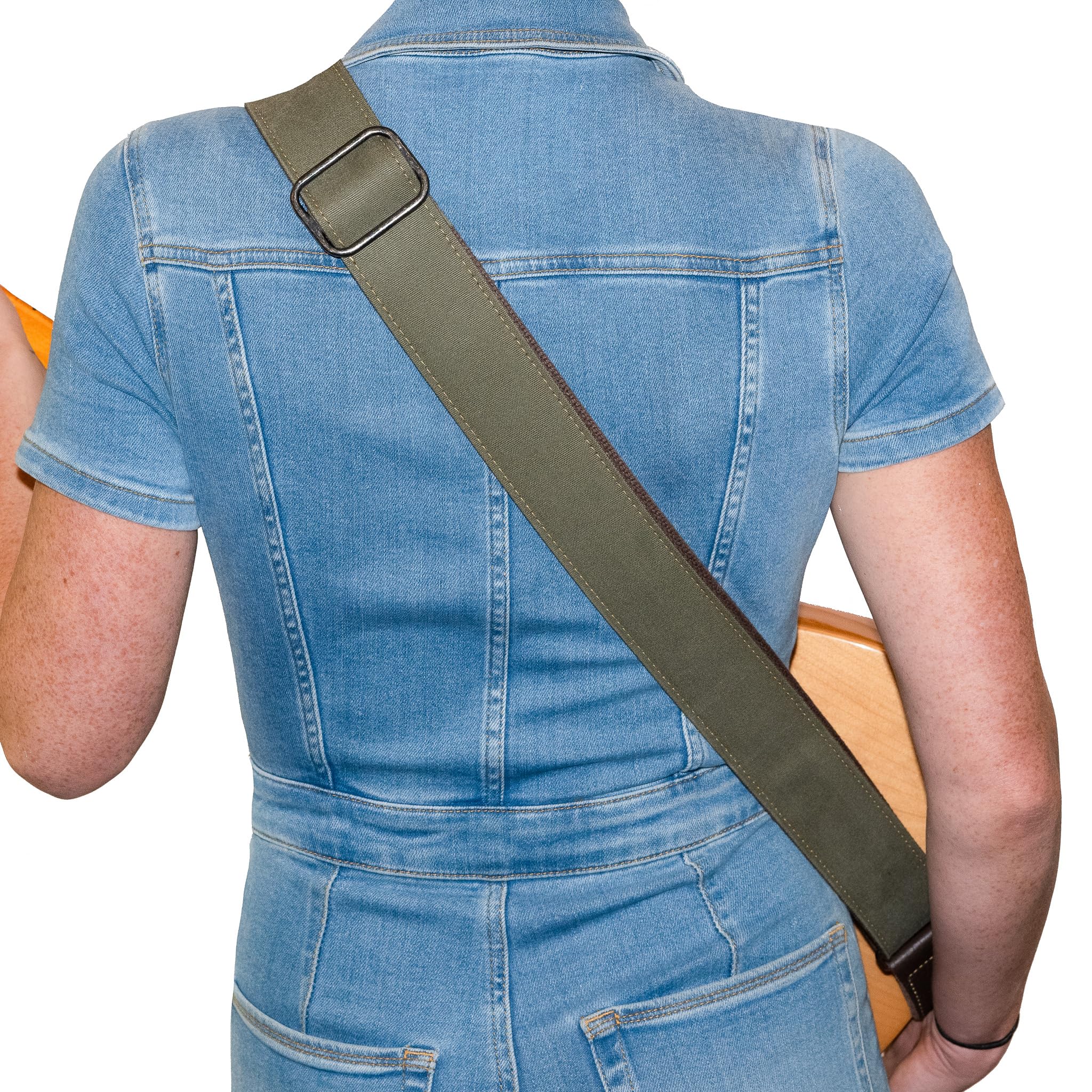 Franklin Strap - 2 Distressed Canvas - Guitar Strap - Olive With Chocolate End Tab