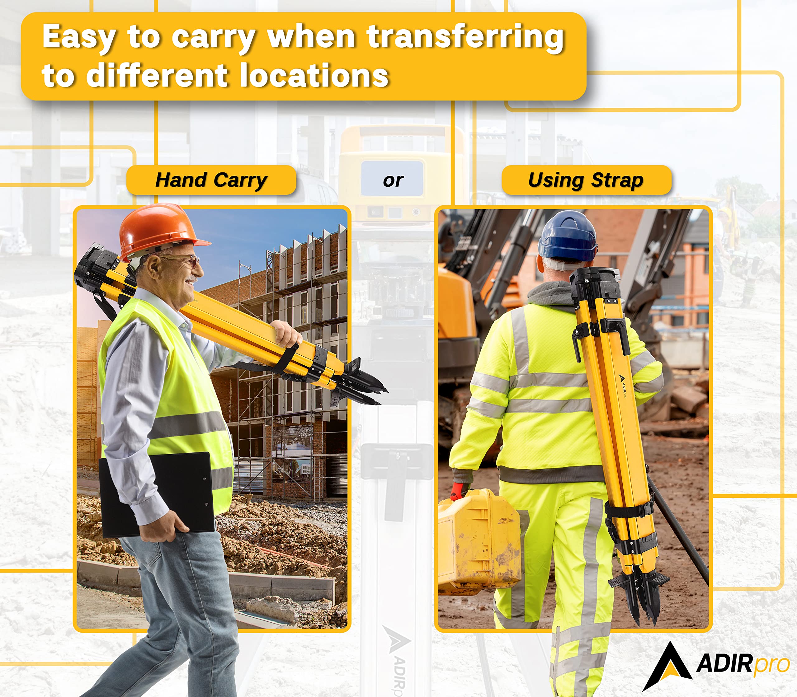 Adirpro Universal Survey Tripod - Laser Level & Transit Level - Quick Clamp - Heavy Duty Contractor Tripod 5/8 X 11 Thread (Ye