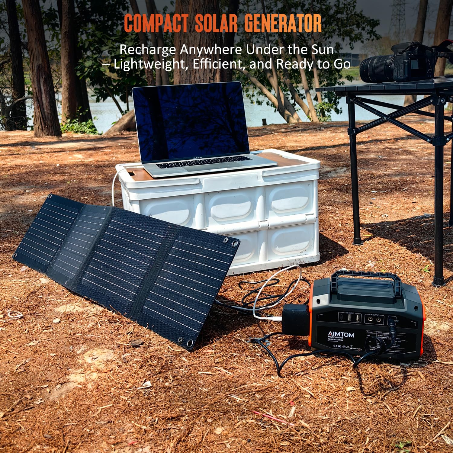 Aimtom 200W Portable Power Station With 30W Solar Panel Bundle - 173Wh Lithium Battery, 250W Peak Ac, Usb-A, Usb-C And 12V Dc Ou