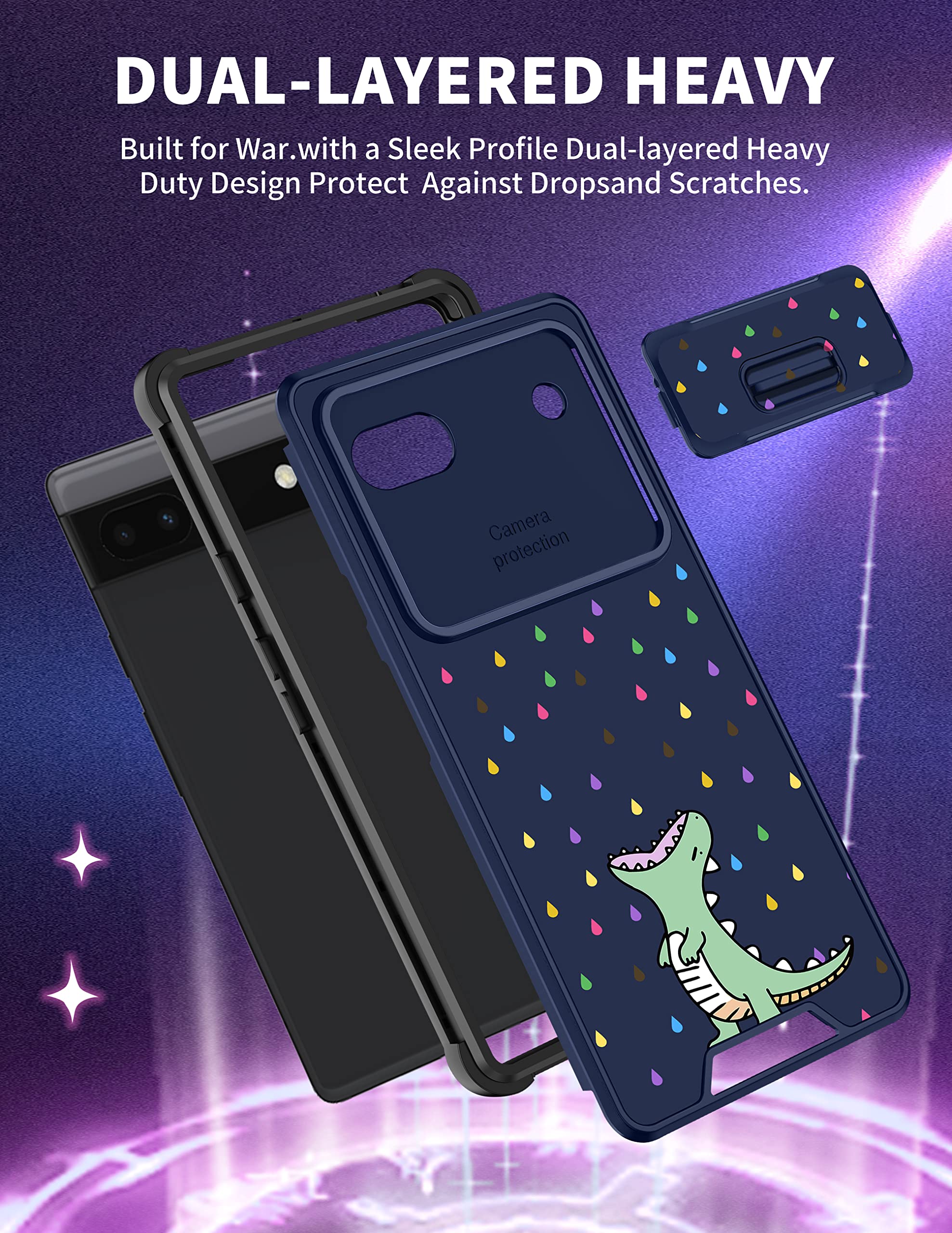 Goocrux For Google Pixel 6A Case Dinosaurs For Girls Women Cute Cartoon Girly Phone Cover Kawaii Dinosaur Design Teen Boys With