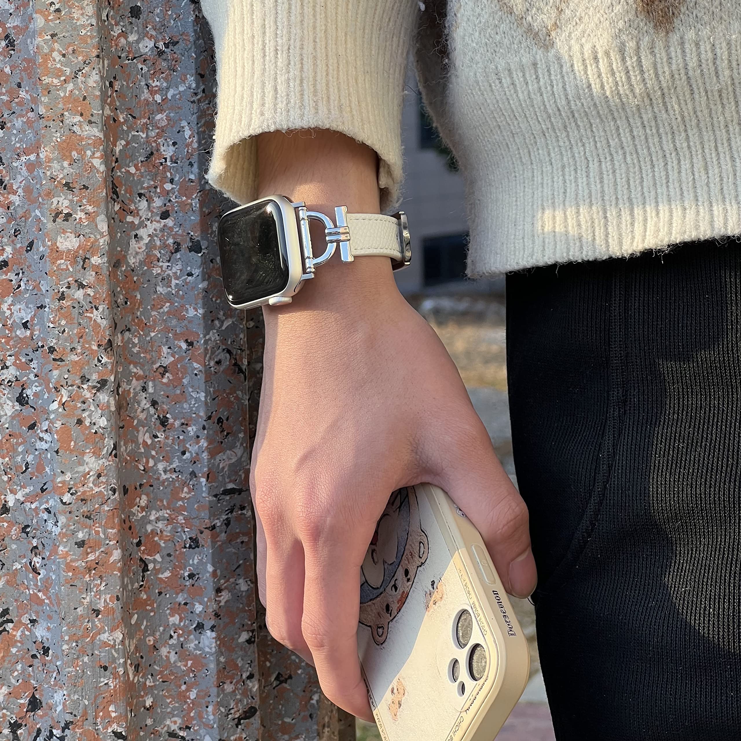 Osber Genuine Leather Band Compatible With Apple Watch Women 42Mm 44Mm 45Mm 46Mm(2024 Series 10) 49Mm(Ultra 2/1), Designer Slim