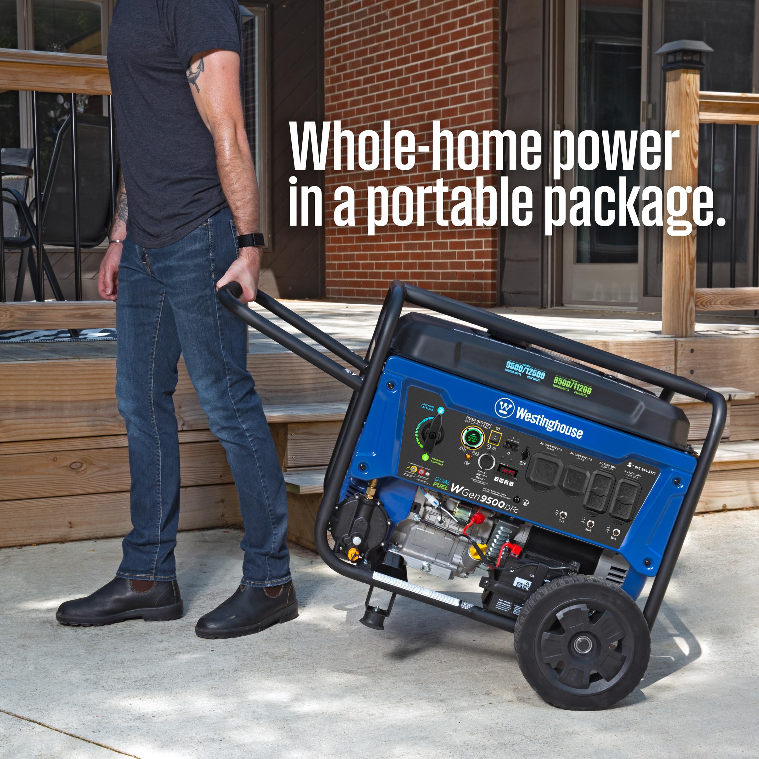 Westinghouse Outdoor Power Equipment 12500 Peak Watt Dual Fuel Home Backup Portable Generator, Remote Electric Start, Transfer S