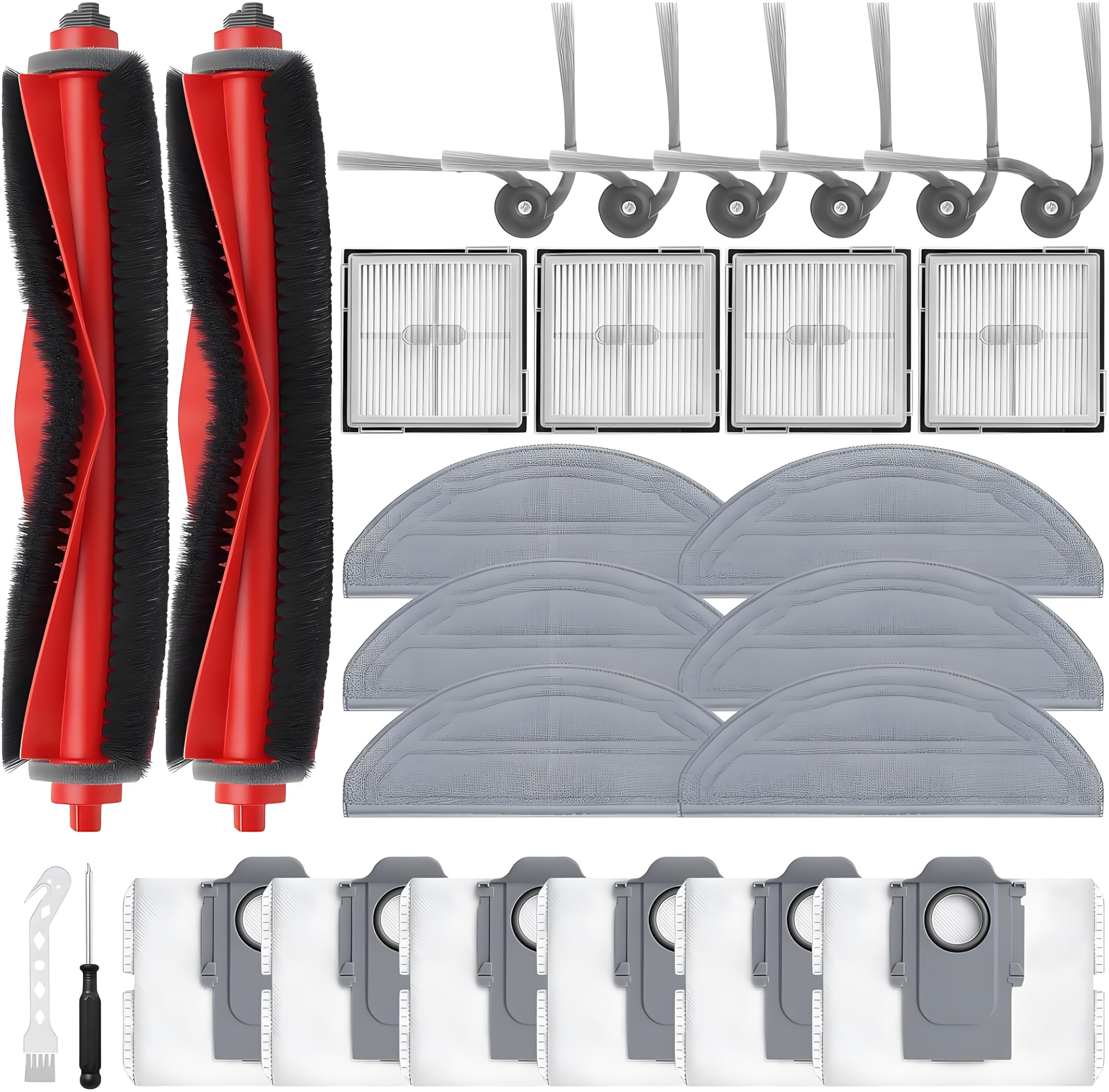 Bluevisk 26 Pack Q10 S5+ Replacement Parts for Roborock Q10 S5/Q10 S5+/Q10 X5/Q10 X5+ Robot Vacuum Part with 2 Roller Brush,4 Mo