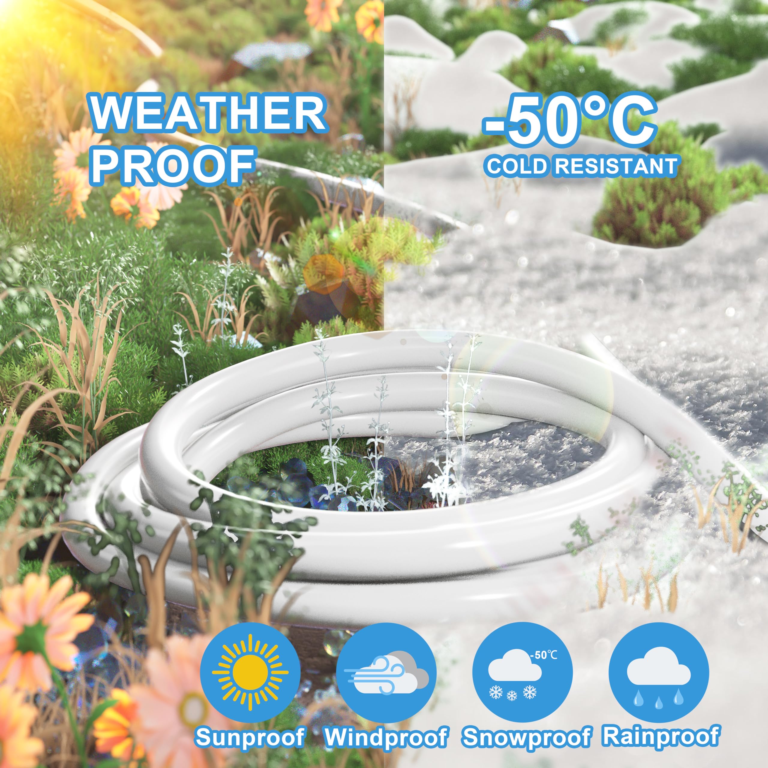 Huanchain 25 Ft 16 Gauge White Indoor Outdoor Extension Cord Waterproof, Flexible Cold Weather 3 Prong Electric Cord Outside, 13