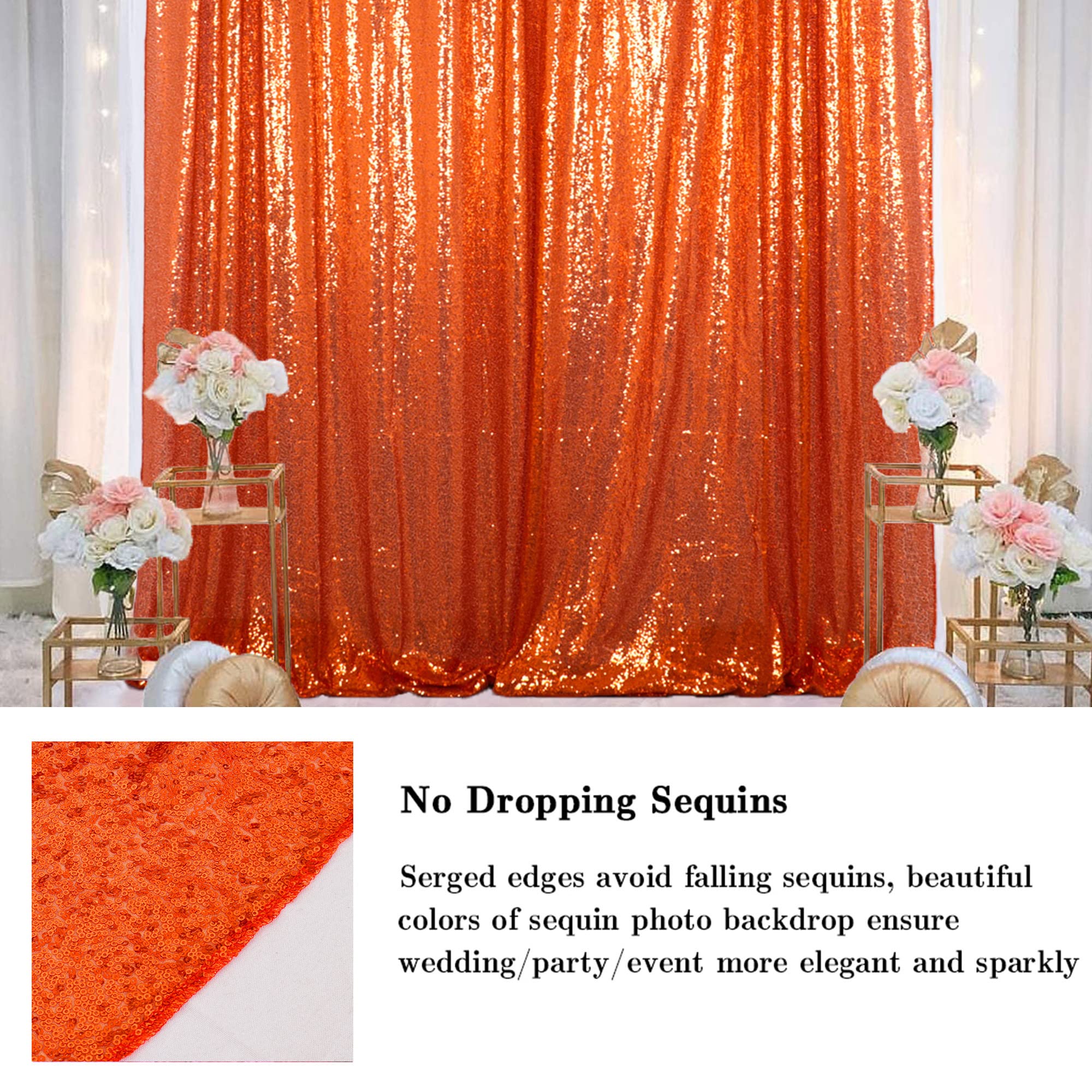 Amzlokae Sequin Backdrop Curtain 2Ftx7Ft Orange Sequin Curtain For Windows Shimmer Curtain Panel Photography Backdrop Baby Showe