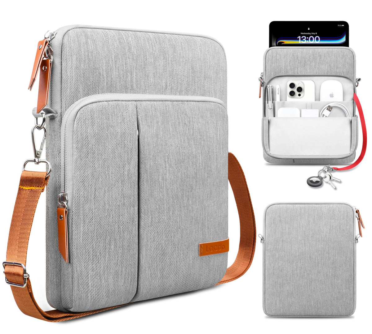 Lacdo Tablet Sleeve Bag for 11 inch iPad A16 / 11 inch iPad Air M3 M2 / 11' iPad Pro M4 / 10.9' iPad / 10.2' iPad / 10.9' ipad Air, 11 inchs Samsung Galaxy Tab A9+ Tablet Bag with Shoulder Strap, Gray