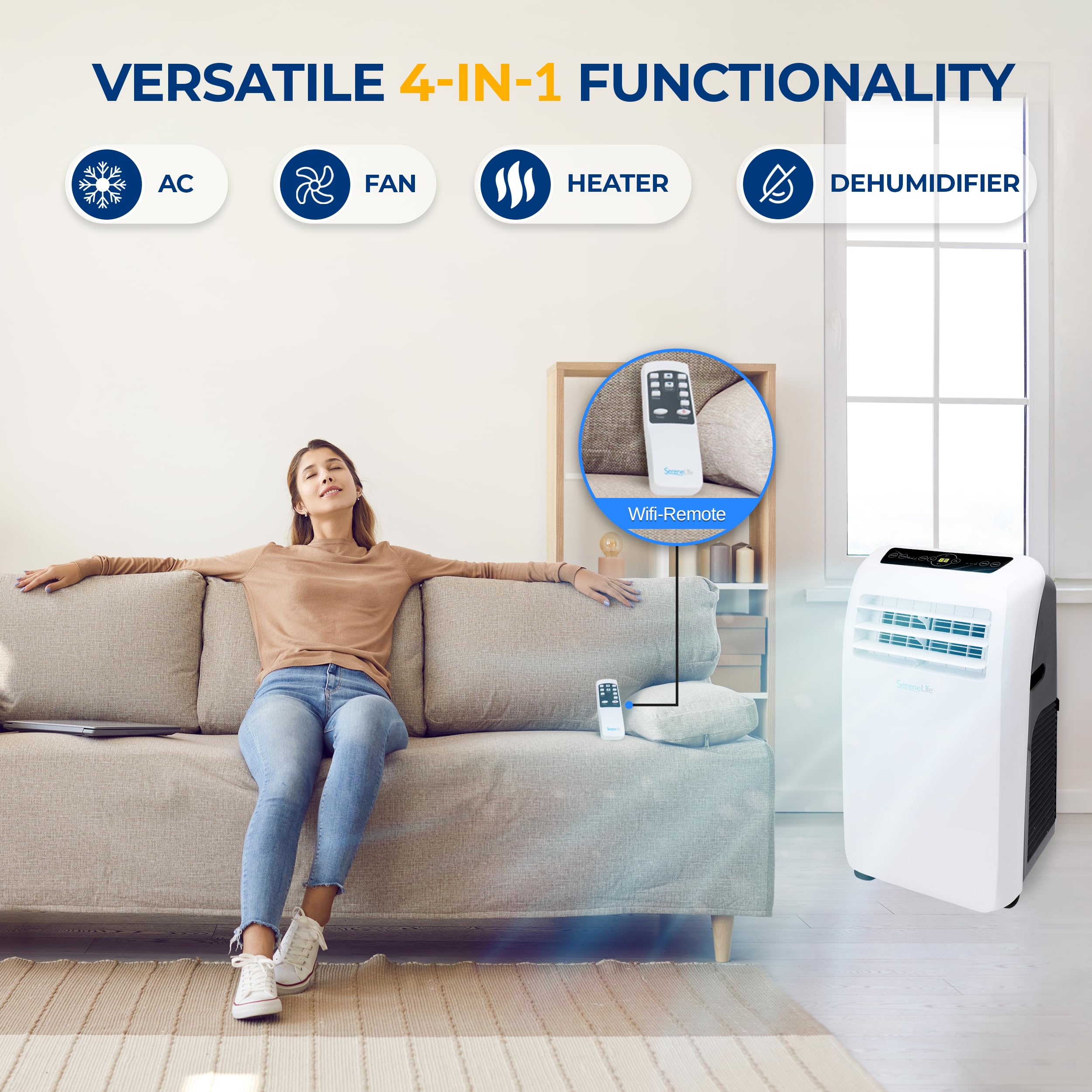Serenelife Small Air Conditioner Portable 12,000 Btu With Built In Dehumidifier + Heat   Portable Ac Unit For Rooms Up To 550 Sq