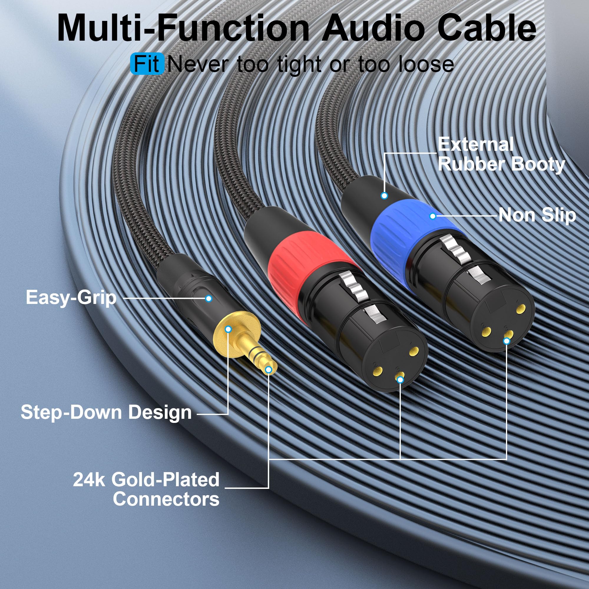 Hosongin 3.5Mm Trs To Dual Xlr Female Cable 6Ft, Braided Stereo Audio Splitter For Podcast, Dslr Camera, Mic, Mixer, Interface -