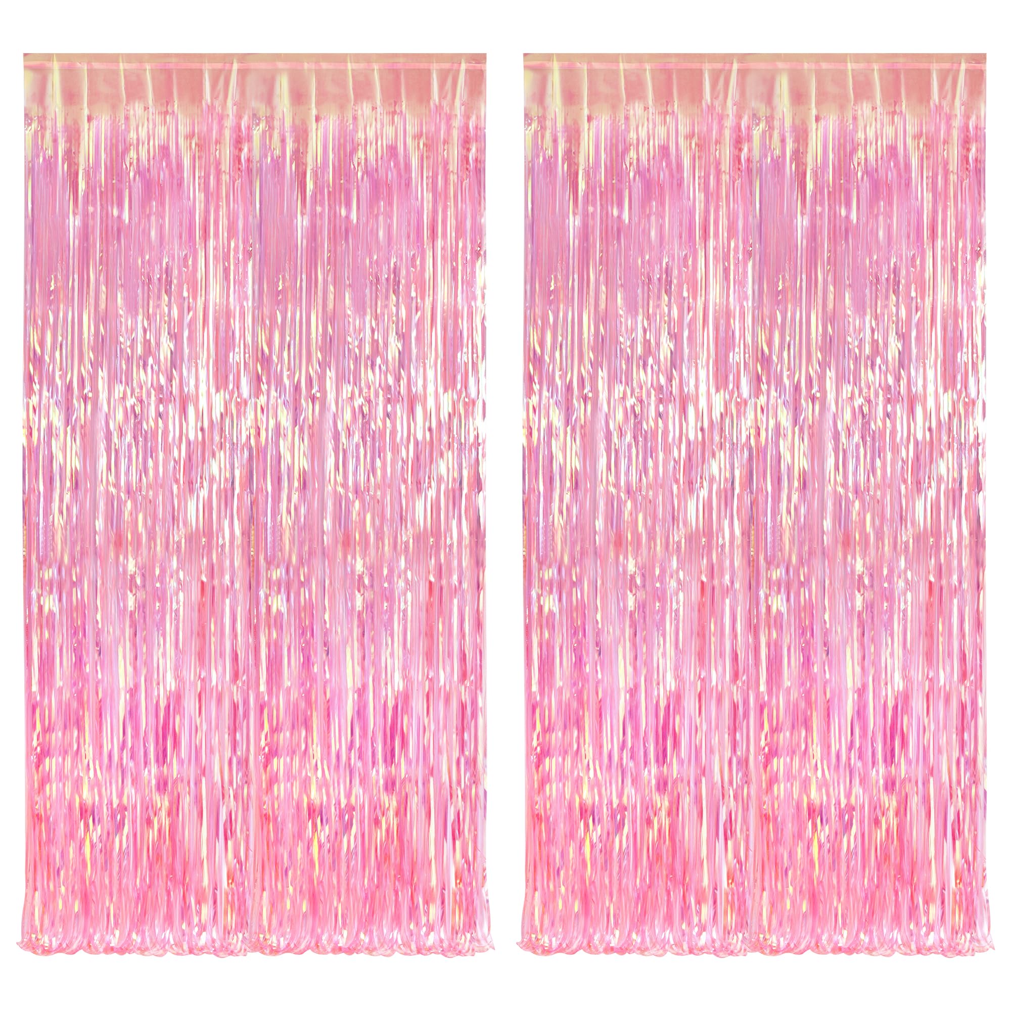 Braveshine Clear Pink Party Decoration Iridescent Foil Fringe Backdrops   2 Pack 3.2 X 6.5 Ft Metallic Tinsel Photo Booth Pros S