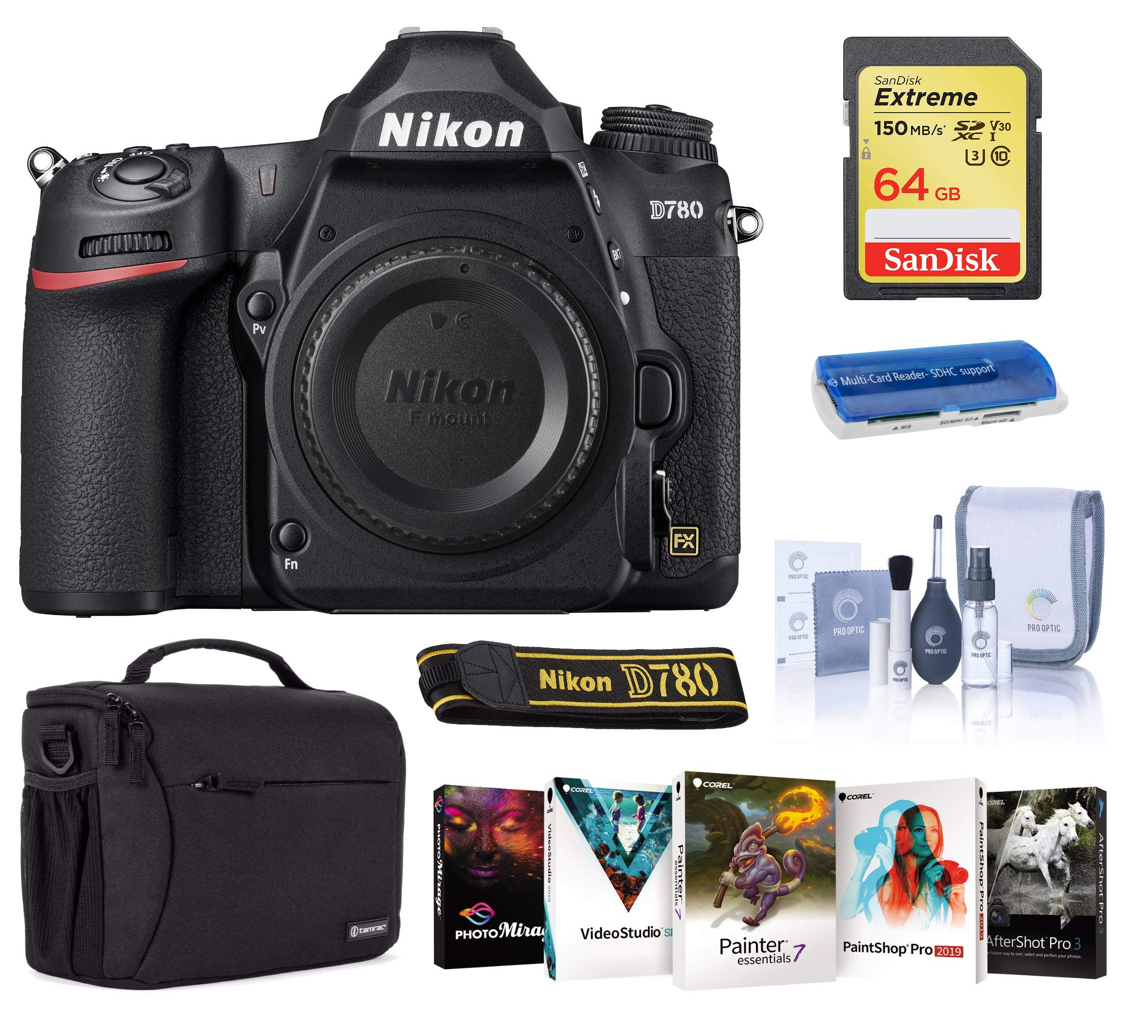 Nikon D780 FX-Format DSLR Camera Body Only Bundle with Bag, 64GB Card, PC Software Pack and Accessories