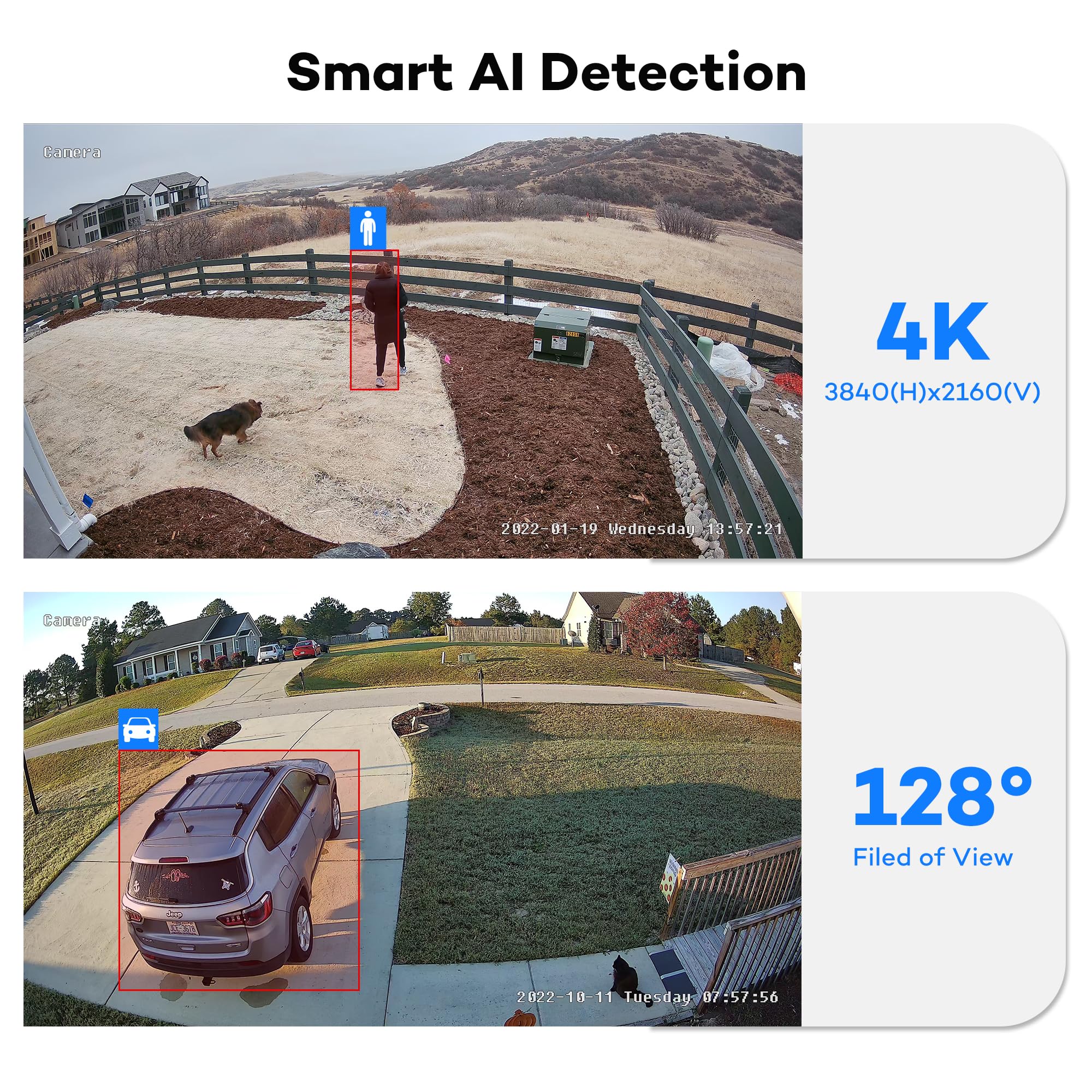 Onwote 4K 8Mp Ultrahd Poe Ip Security Camera Turret, Ai Human Vehicle Detection, 3840X2160 8 Megapixels, 128 Field Of View, Vide
