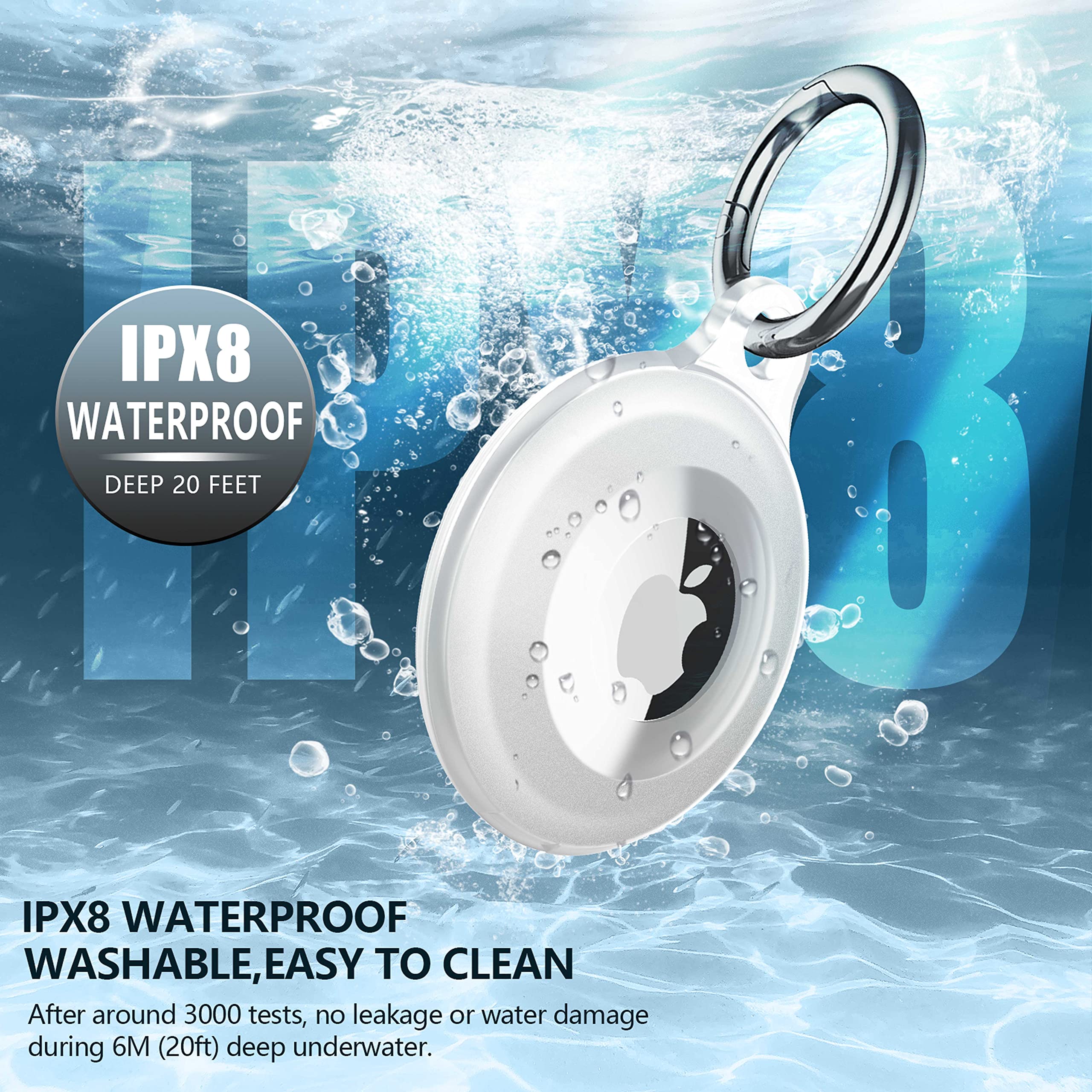 MOZOTER IPX8 Waterproof AirTag Keychain Holder Case Silicone Clear Shockproof Anti-Scratch