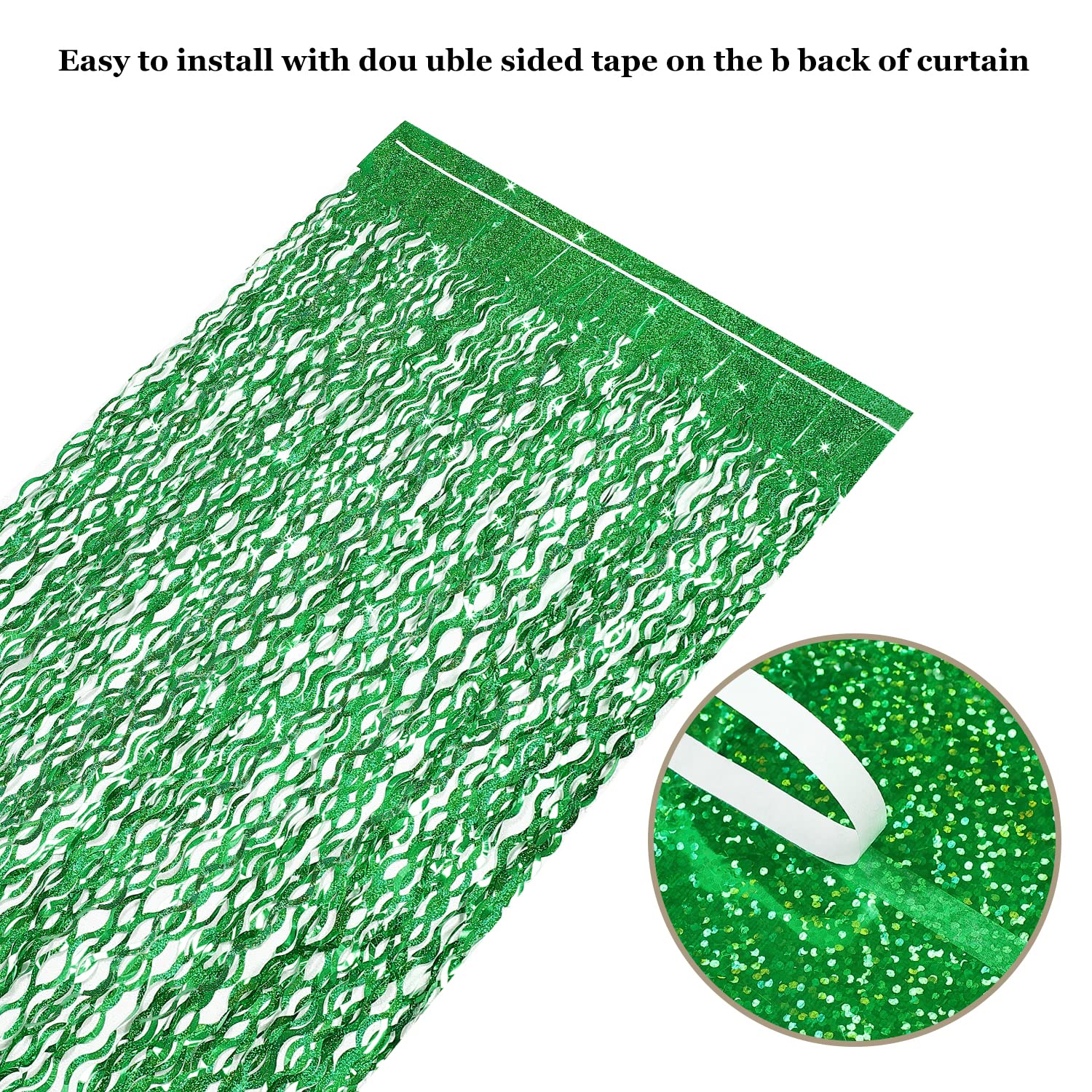 Green Foil Backdrop Curtain   Cylmfc 3 Pack 3.3 Ft X 6.6 Ft Birthday Streamers Party Curtains Decorations Backdrop Xmas Graduati