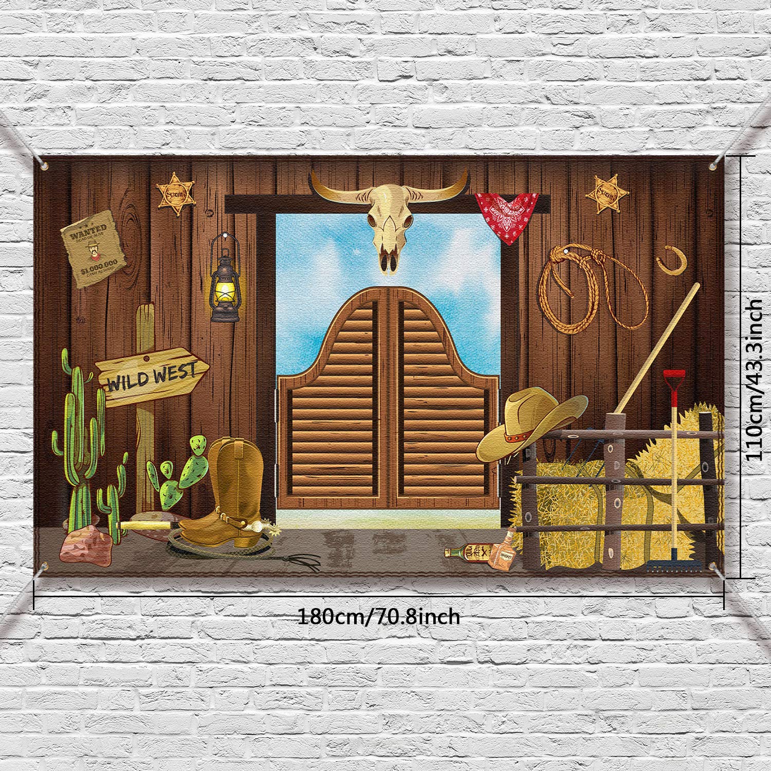 Western Party Decorations, 70.8 X 43.3 Inch Large Cowboy Backdrop Western Theme Banner Rustic Wild West Decor, Cowboy Party Supplies Baby Shower Photo Booth Backdrop Background
