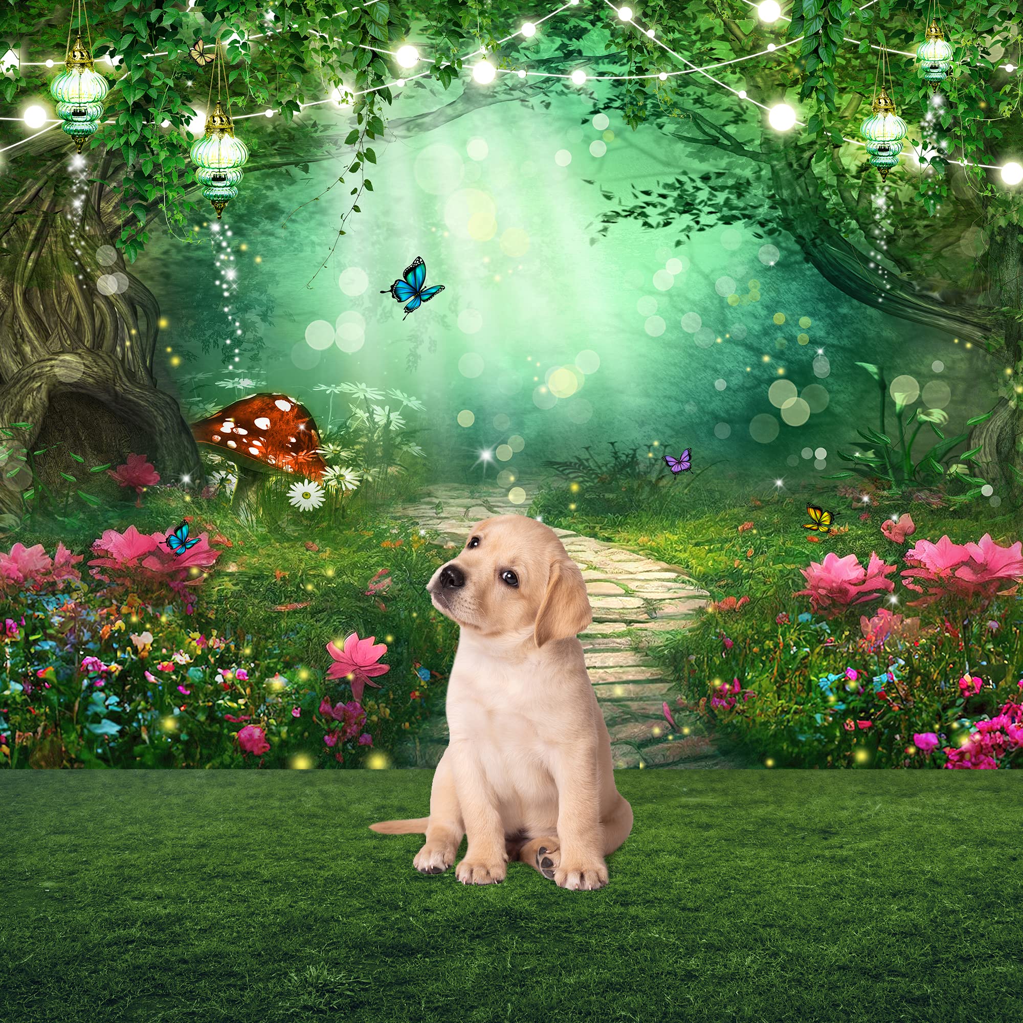 Riyidecor Spring Enchanted Woods Backdrop Polyester Fabric Greenery Wonderland Garden Fairy Tale Fantasy Dreamland 8Wx6H Feet Na