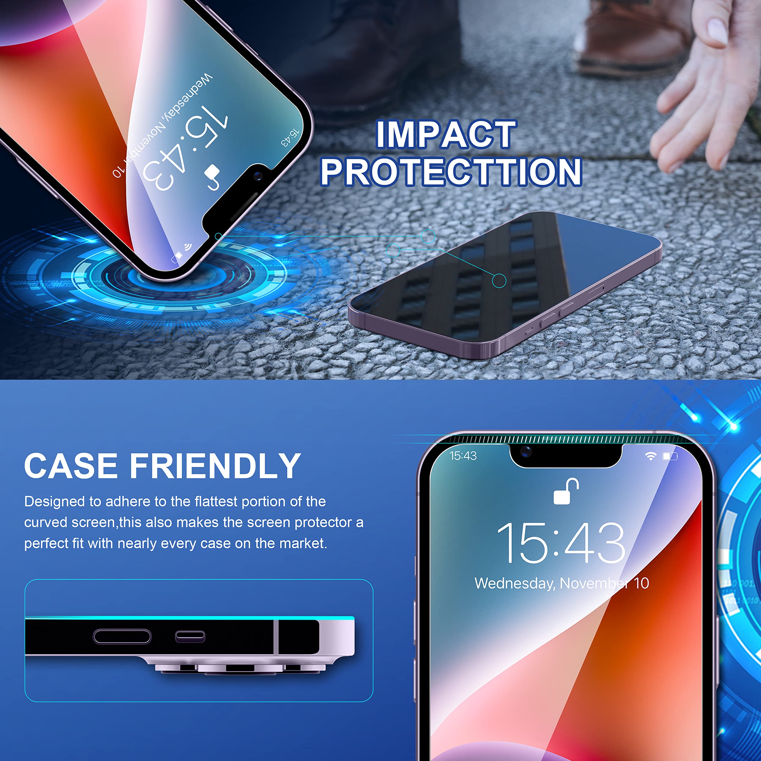 Impactstrong Shatterproof Tempered Glass Screen Protector For Iphone 13 Pro Max/Iphone 14 Plus [Easy Installation Frame] [Bubble