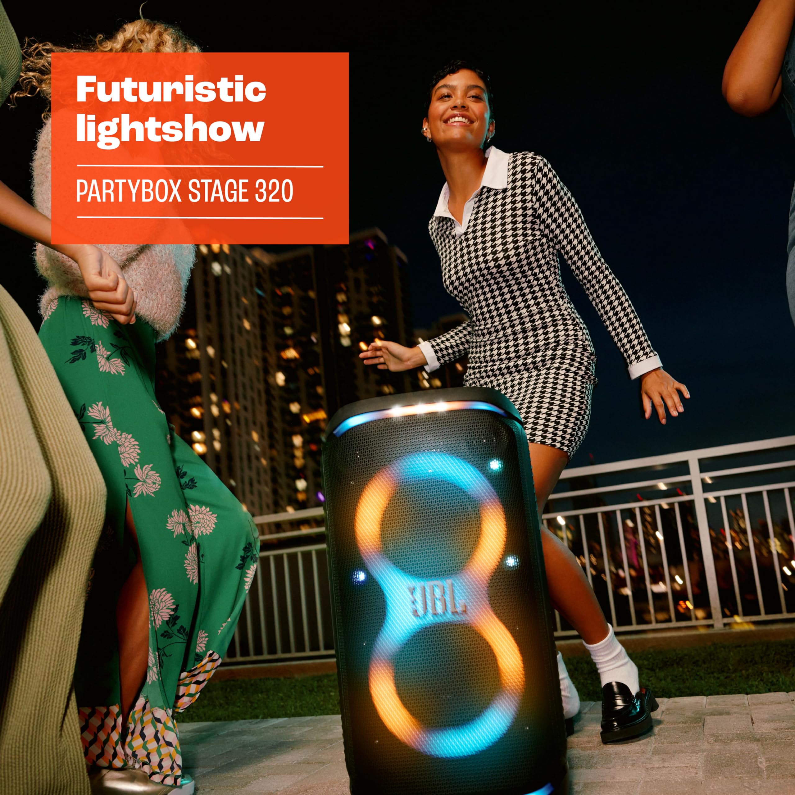 Jbl Partybox Stage 320 - Portable Party Speaker With Telescopic Handle & Wide, Sturdy Wheels, Powerful Jbl Pro Sound, Futuristic
