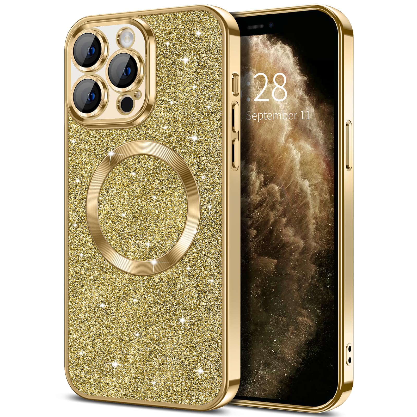 Hython For Iphone 11 Pro Max Case Glitter, Clear Magnetic Phone Cases With Camera Lens Protector [Compatible With Magsafe] Bling