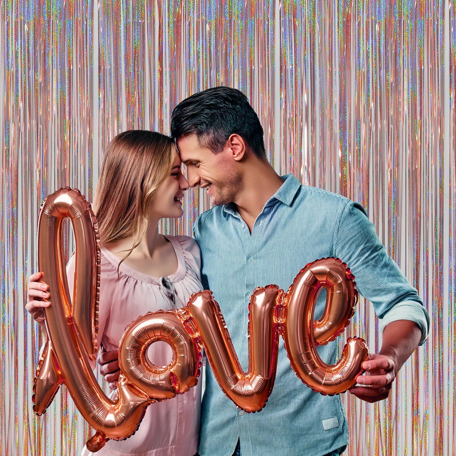 Melsan Rose Gold Foil Fringe Curtains Party Decorations   3.2 X 8 Ft Tinsel Curtain Party Photo Backdrop For Girls Women Birthda