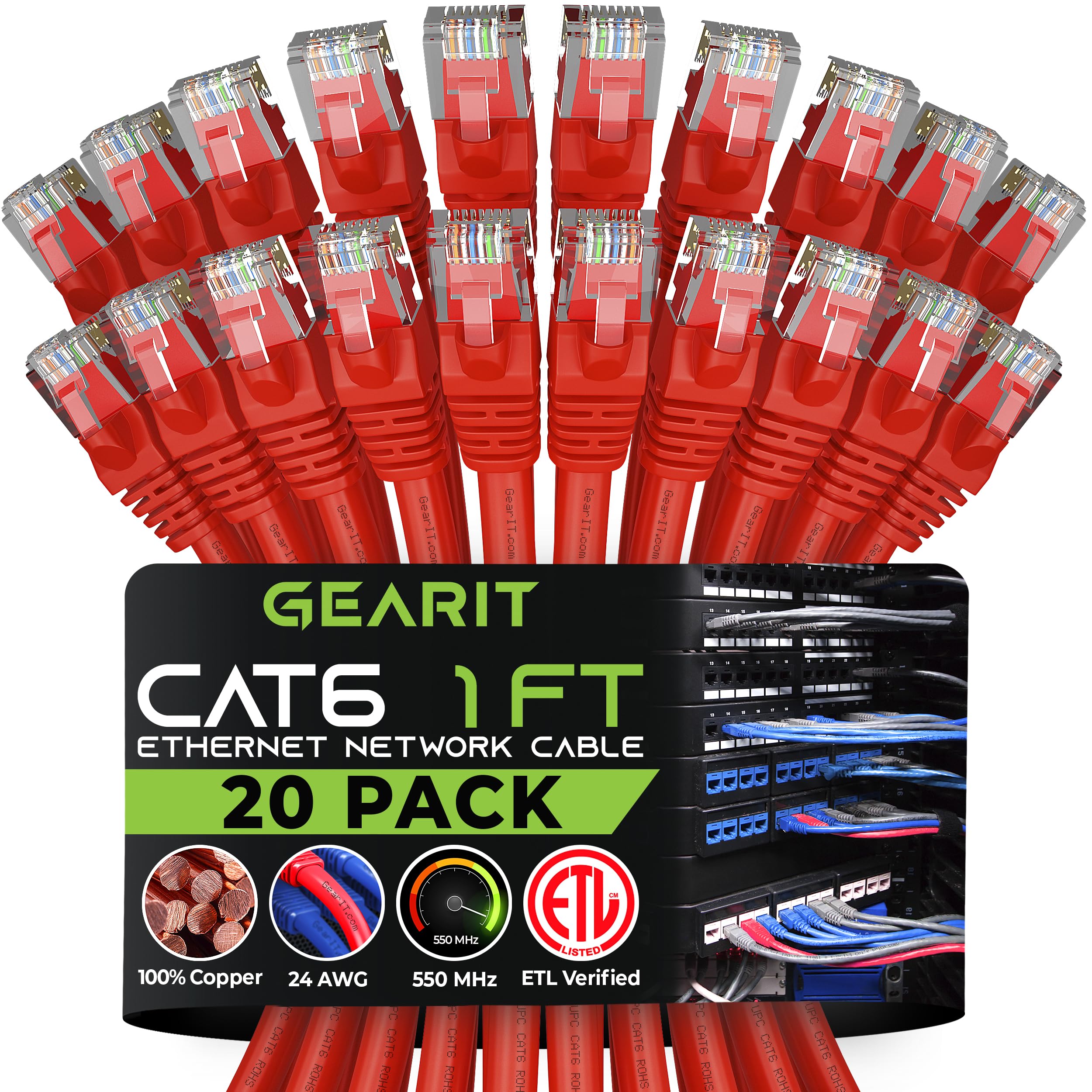 GearIT Cat 6 Ethernet Cable 1 ft (20Pack)  Cat6 Patch Cable, Cat 6 Patch Cable, Cat6 Cable, Cat 6 Cable, Cat6 Ethernet Cable, 