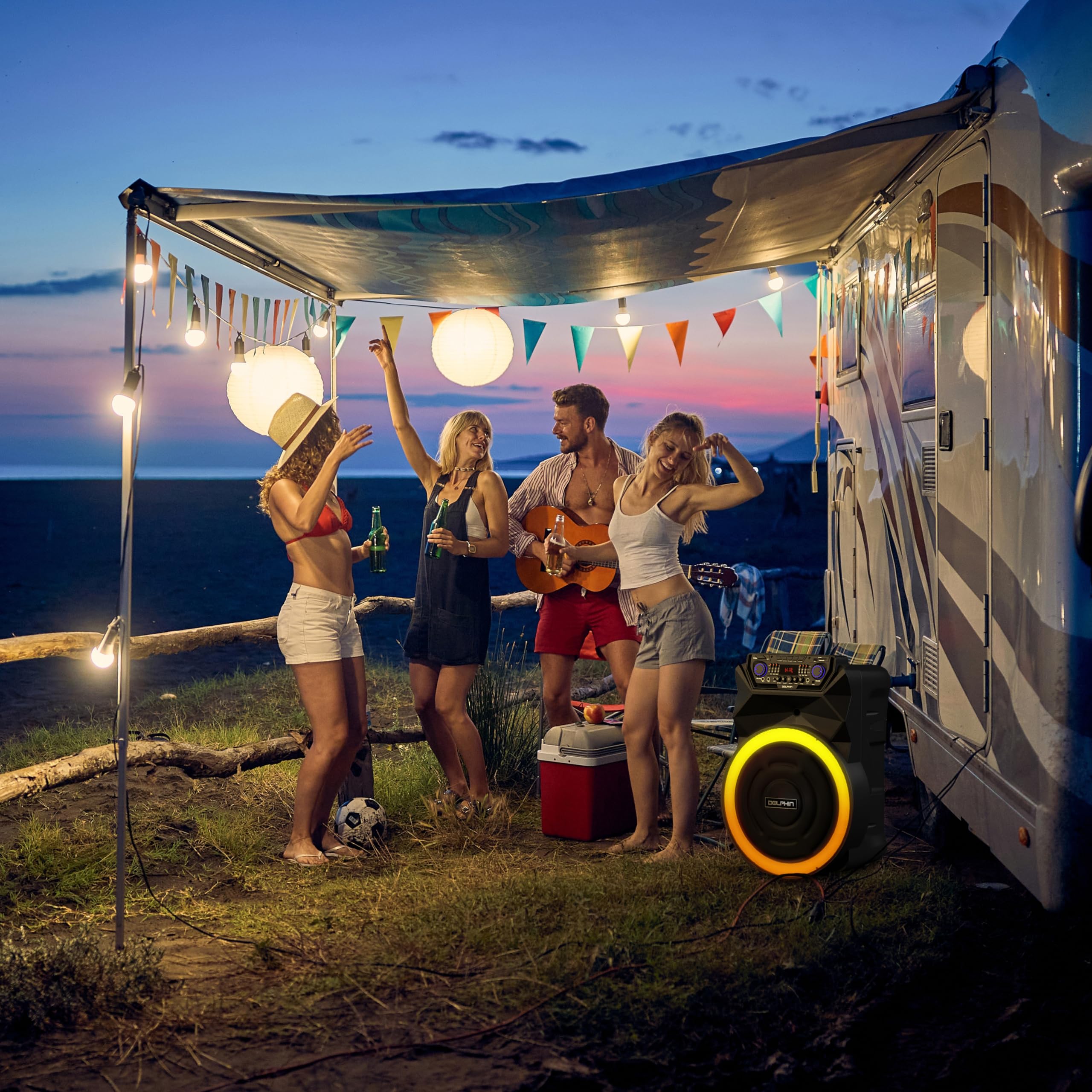 Dolphin Sp 18Rbt 18 Inch Party Bluetooth Speaker   Rechargeable With Deep Bass, High Power, Wireless Microphones, Usb/Sd, Aux & Guitar Inputs, Extended Battery Life, 12V Input