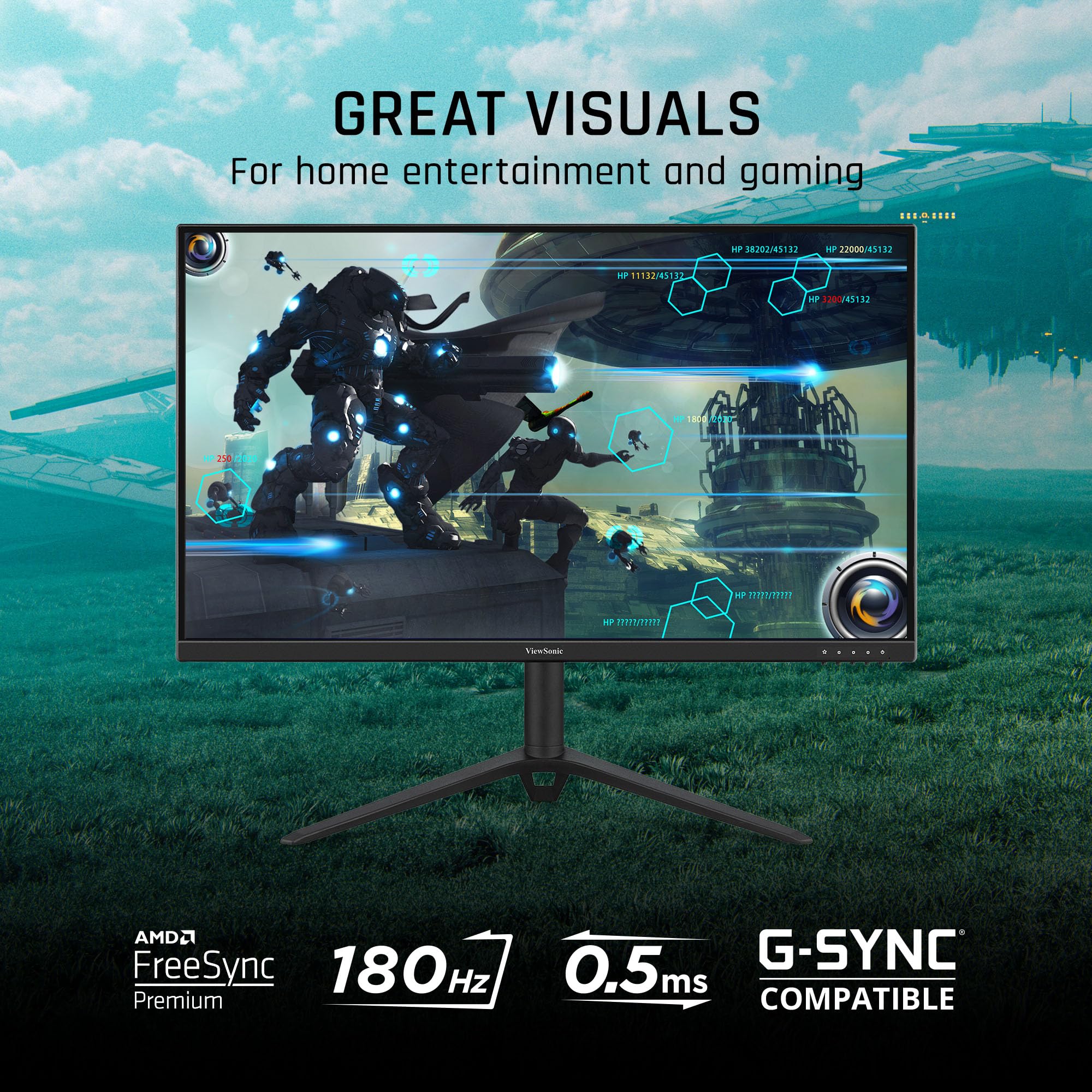 Viewsonic Vx2728J-2K 27 Inch Gaming Monitor 1440P 180Hz 0.5Ms Ips W/Freesync Premium, Advanced Ergonomics, Hdmi, And Displayport