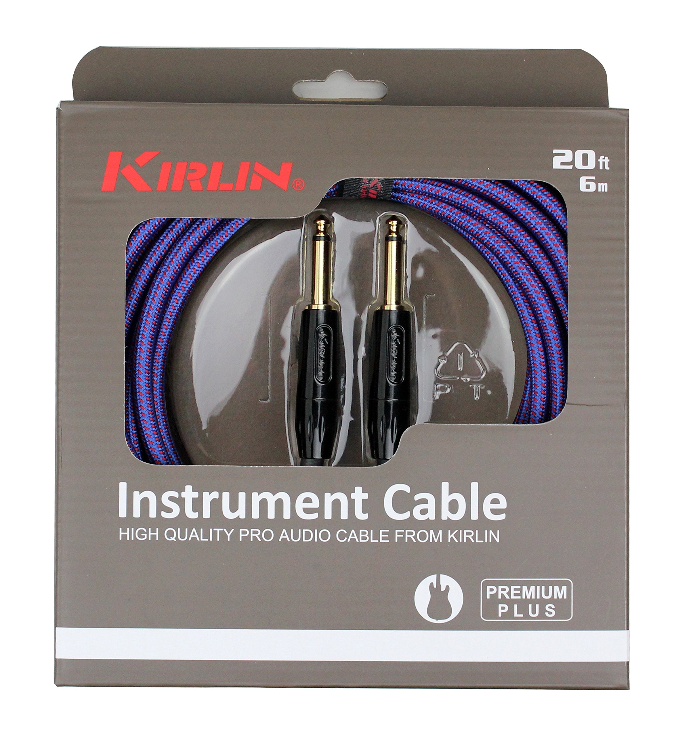 Kirlin Cable Iwb 201Bfg 20/Ro 20 Feet 1/4 Inch Straight Premium Plus Instrument Cable, Royal Blue Tweed Woven Jacket