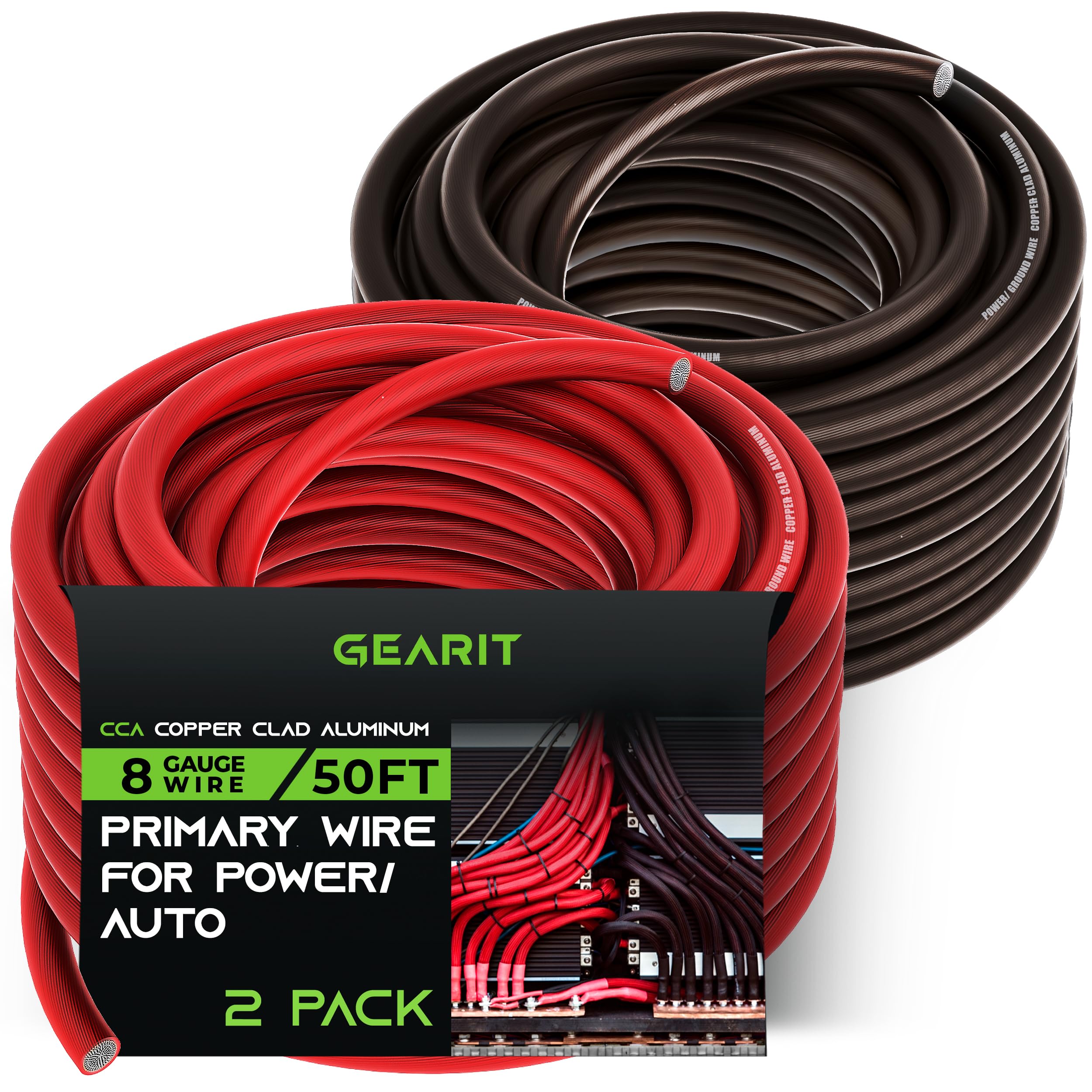 Gearit 8 Gauge Wire (50Ft Each  Black/Red Translucent) Copper Clad Aluminum Cca   Primary Automotive Wire Power/Ground, Battery