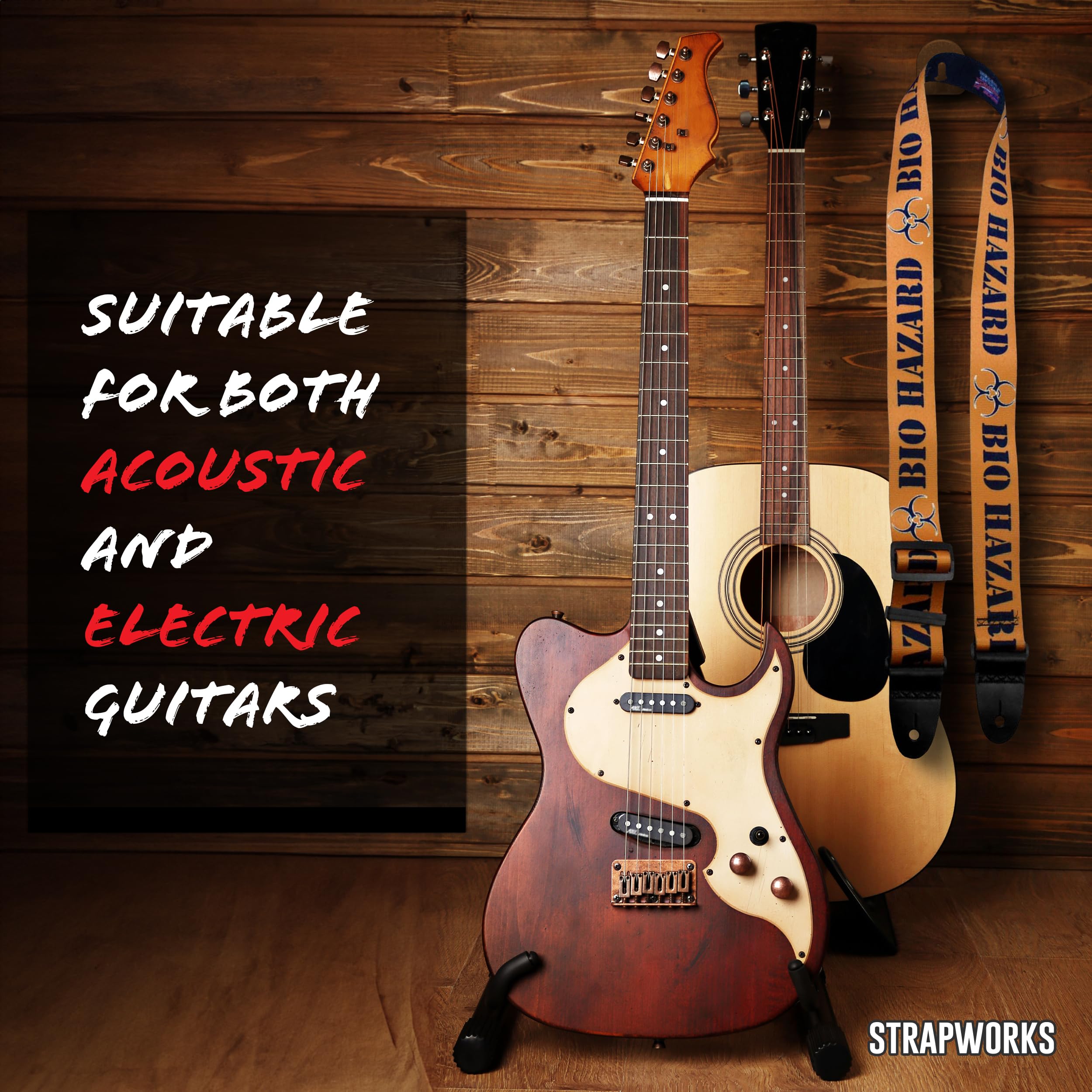 Killer-Q Guitar Strap - Stylish Straps For Electric And Acoustic Guitars With Leather Tabs, 2 Inches X 5 Feet, Bio Hazard