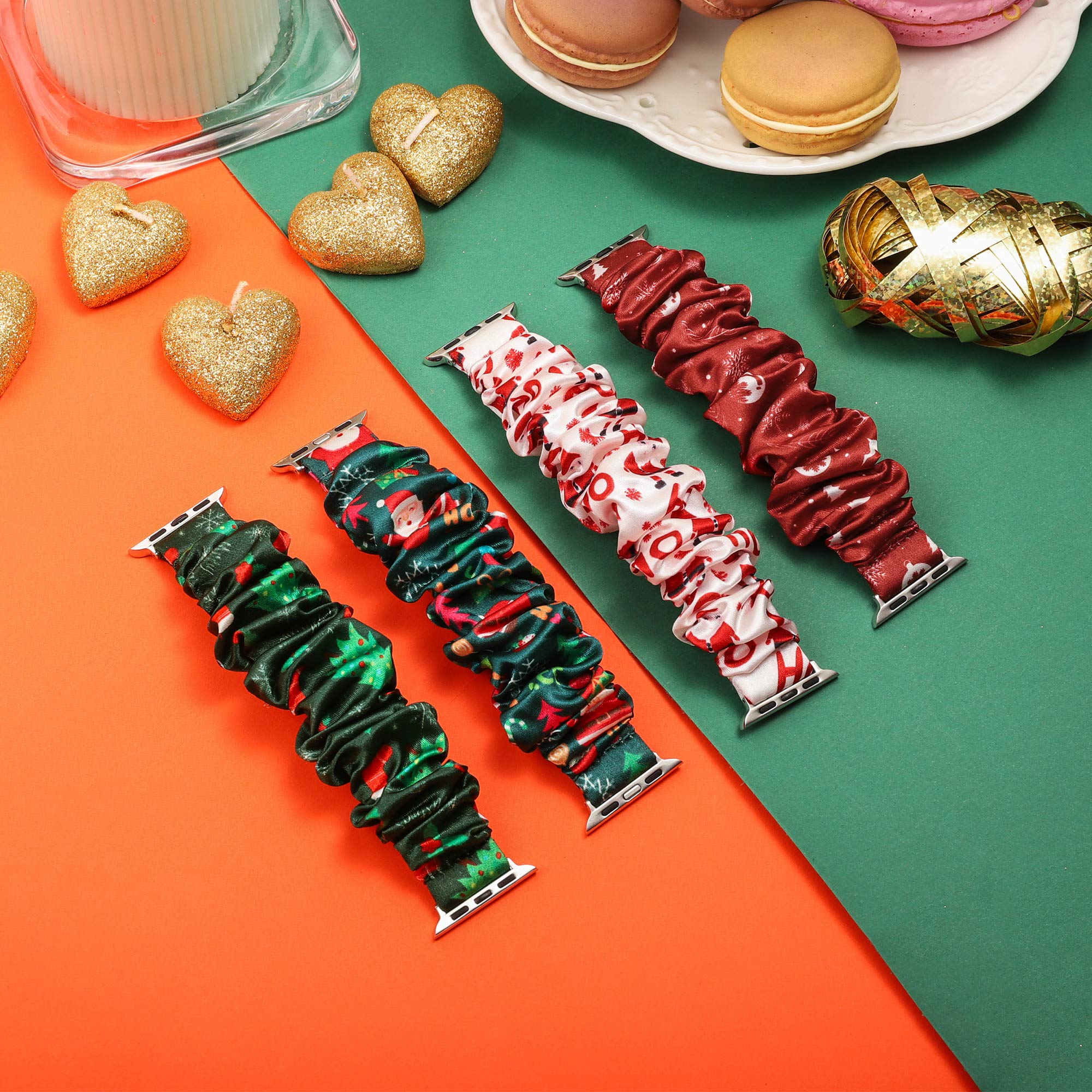 Toyouths 3 Pcs Compatible With Apple Watch Band Christmas Scrunchies 49/46/45/44/42Mm Cloth Soft Pattern Printed Fabric Bracelet