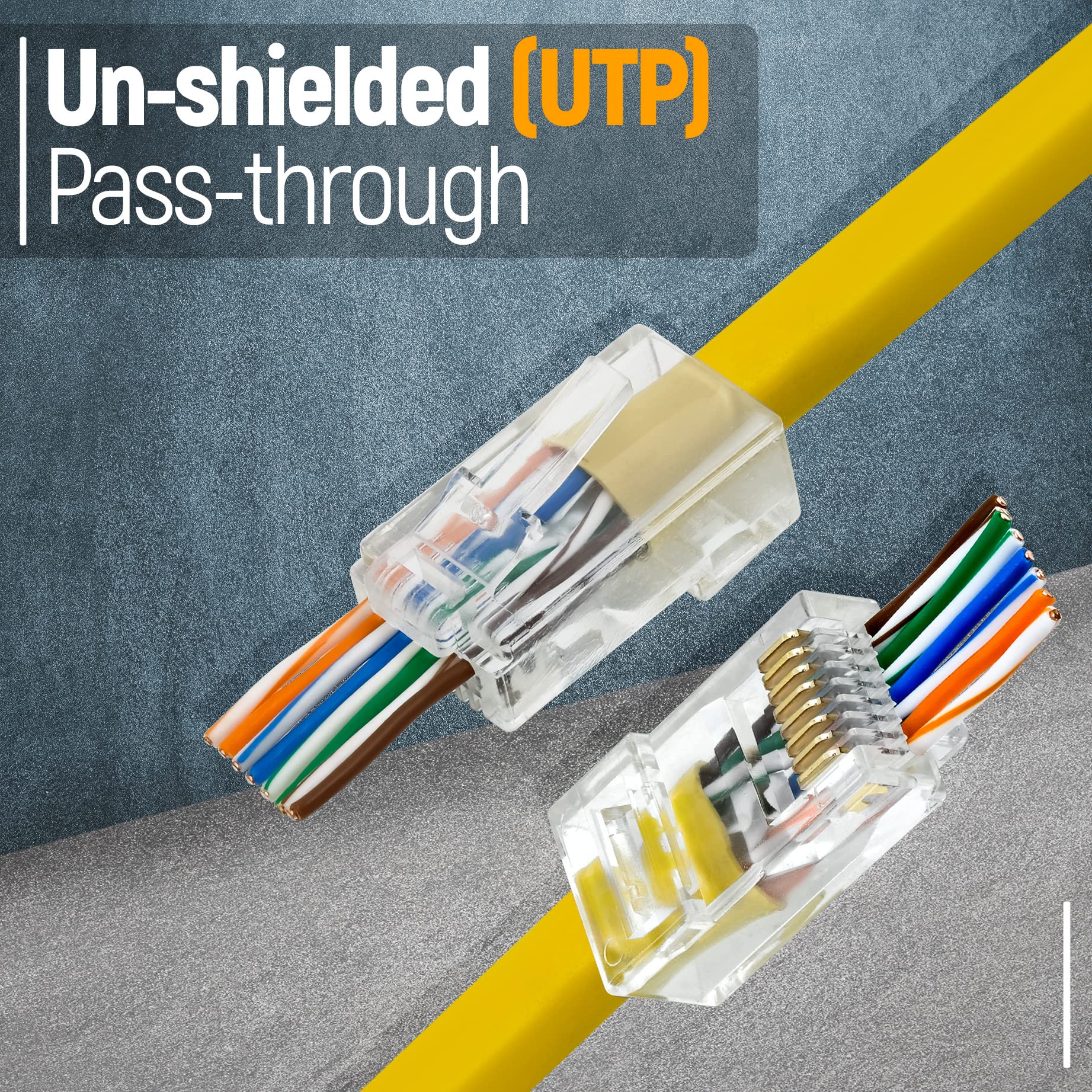 Everest Cat5E Rj45 Pass Through Connector 100-Pack - Ez Cat 5E Pass Through Rj45 Connectors - Cat 5E Connectors - Ethernet Conne